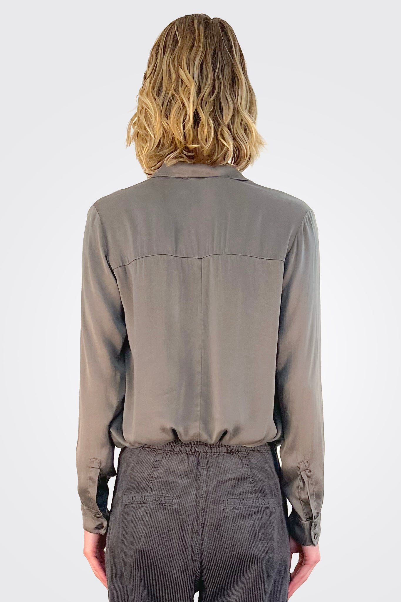 Stretch Satin Silk Shirt - Mud by Transit Par-Such — alternate view