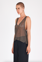 Shiny Viscose Mesh V Neck Tank - Mud by Isabel Benenato — view 3