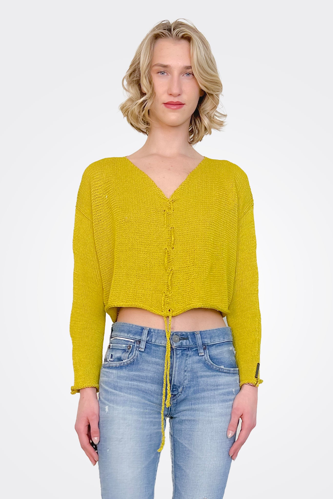 Ruche Crop Pullover - Mustard by Paper Temples — alternate view
