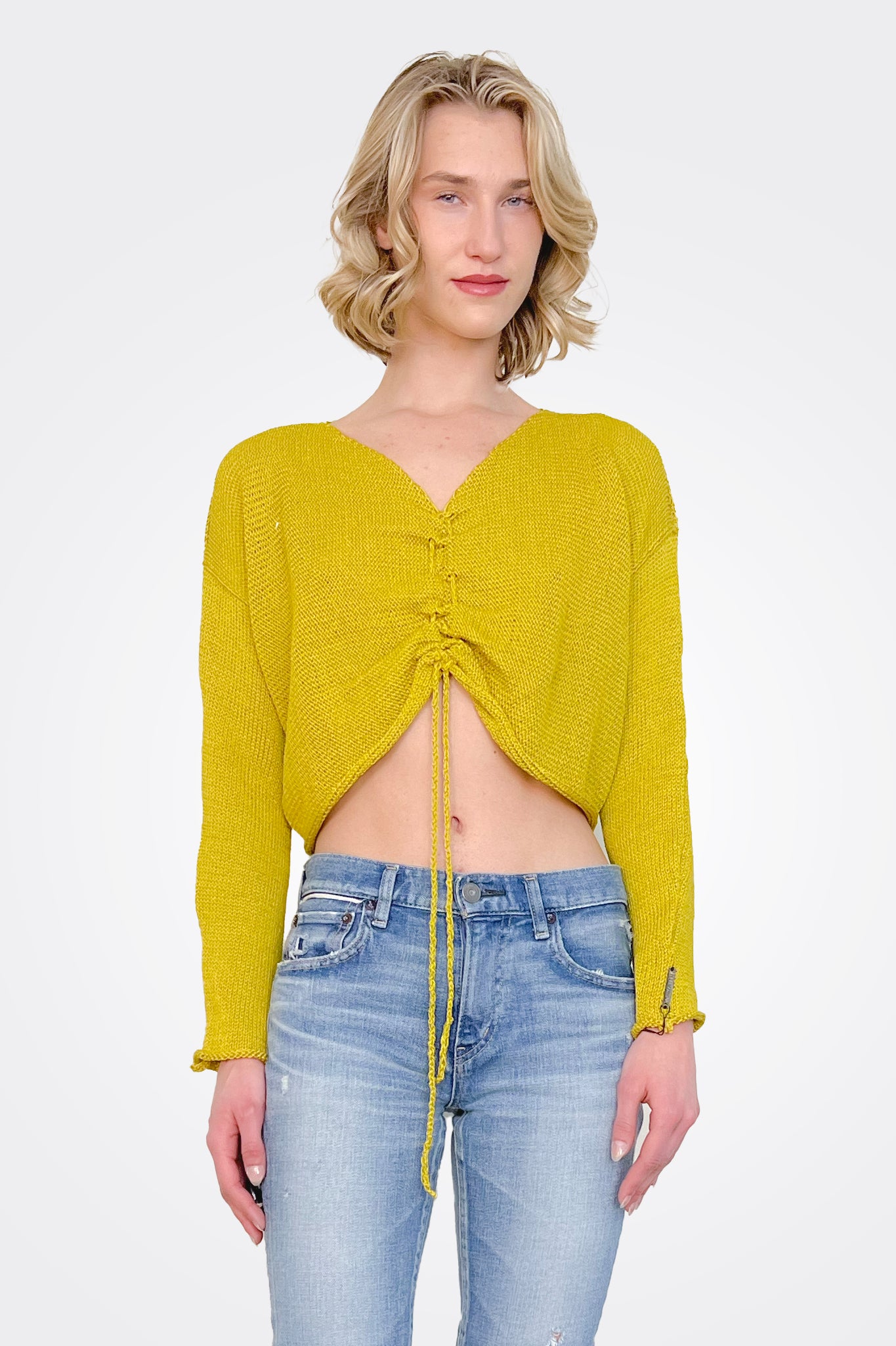 Ruche Crop Pullover - Mustard by Paper Temples | 25 South Boutiques