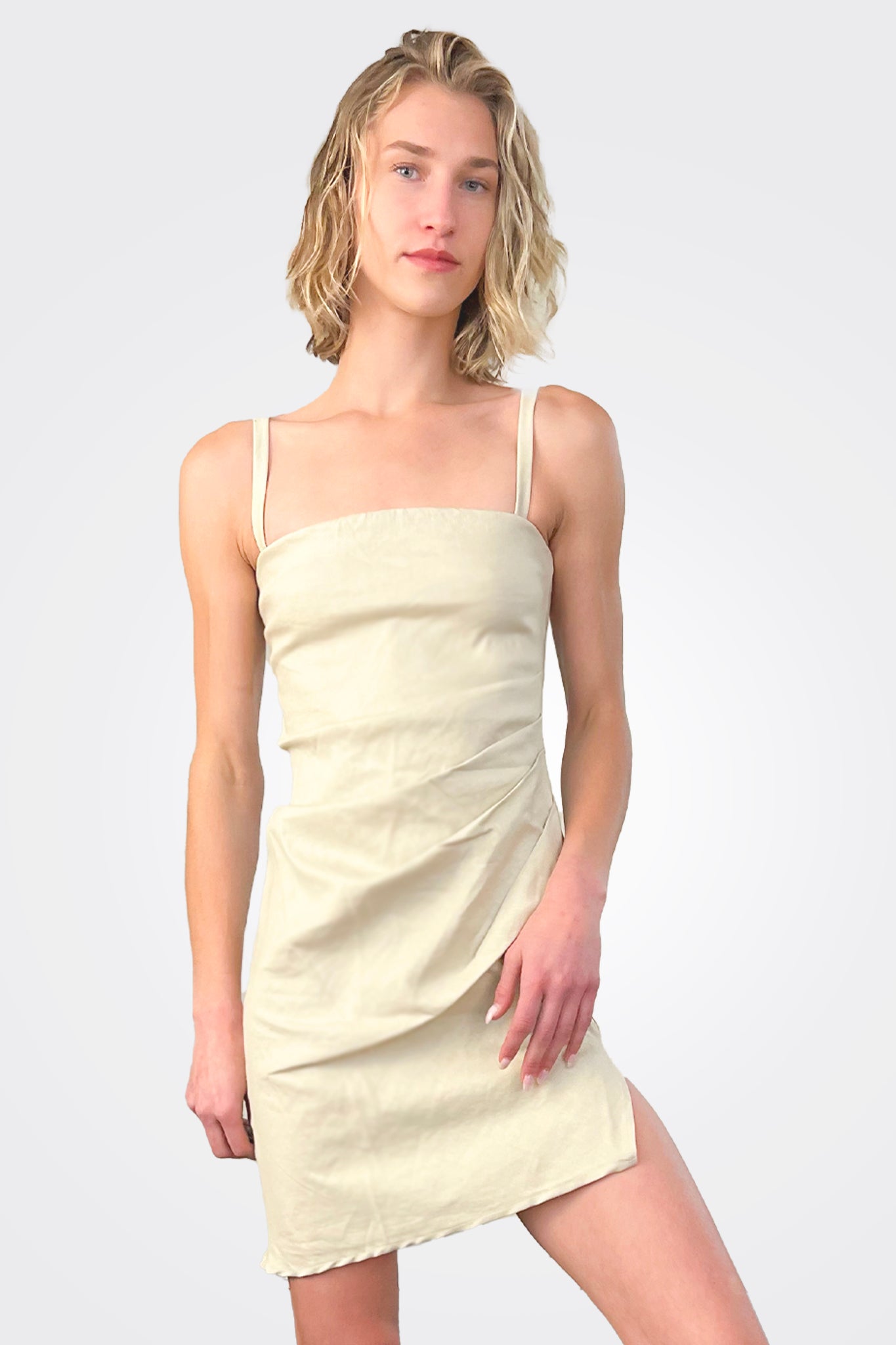 Nadege Draped Mini Dress - Natural by Anemos — alternate view