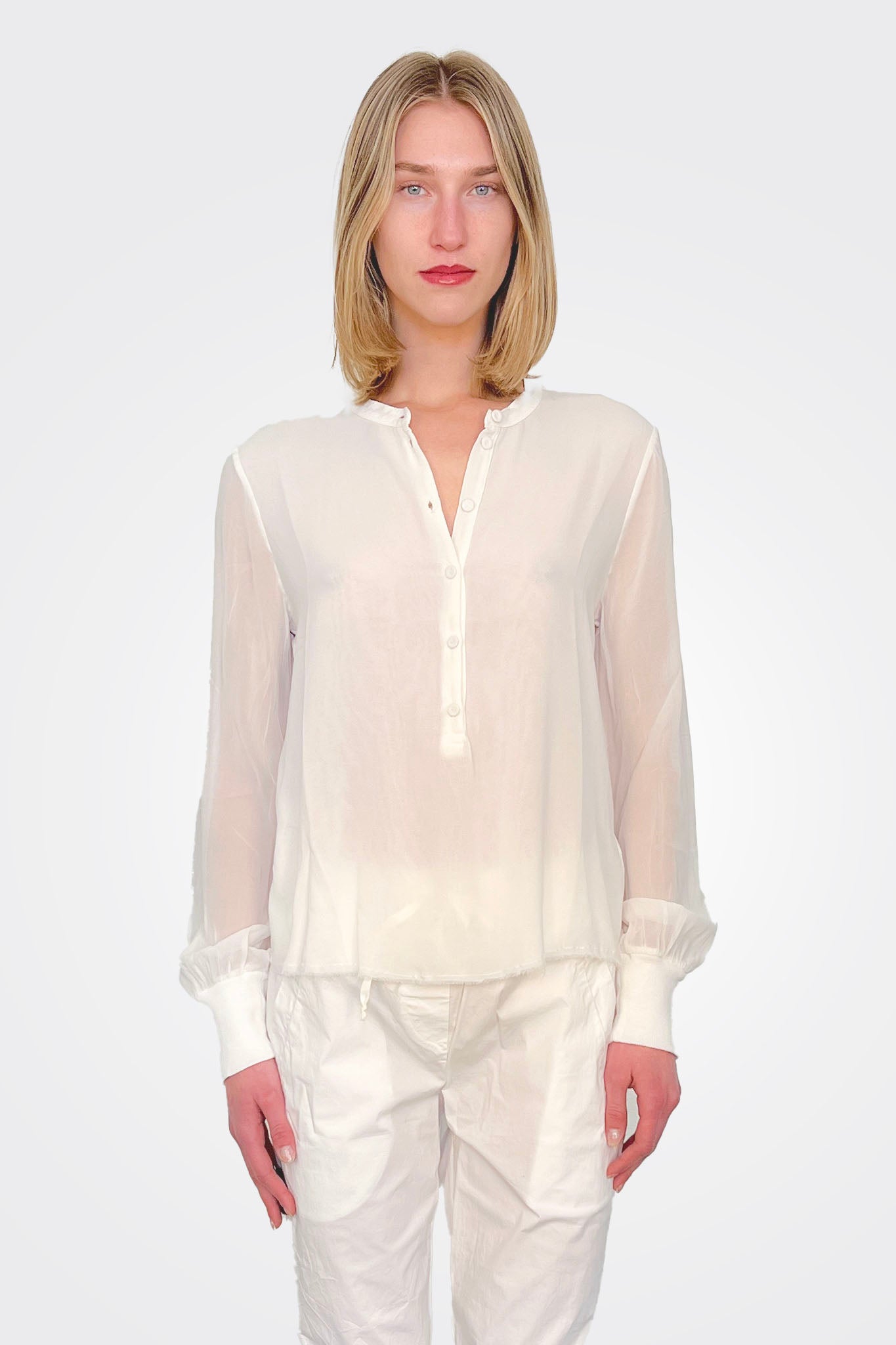 Grandad Silk Blouse - Natural by Kristensen | 25 South Boutiques