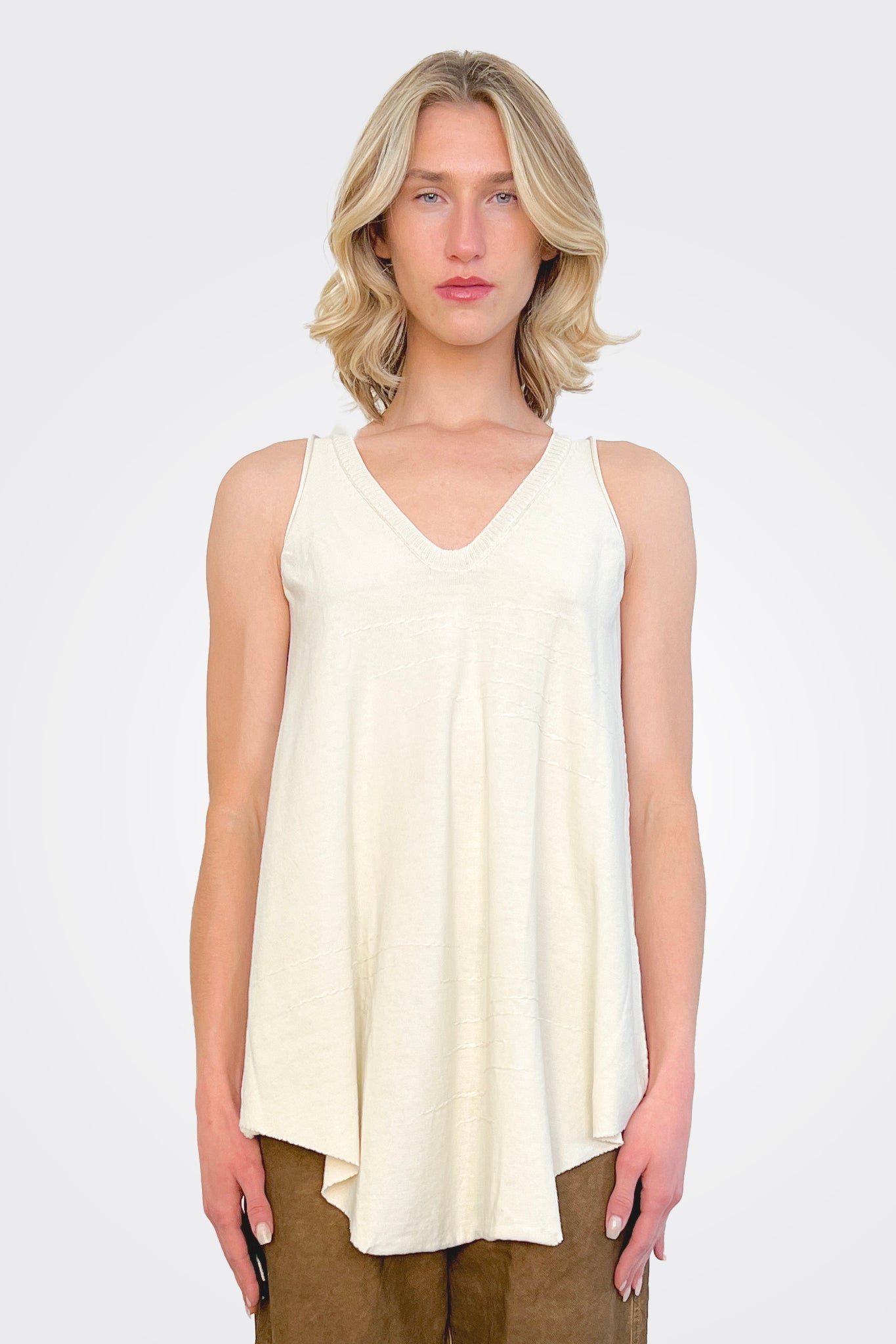 V Neck Asym Tank - Natural White by Serie Numerica | 25 South Boutiques