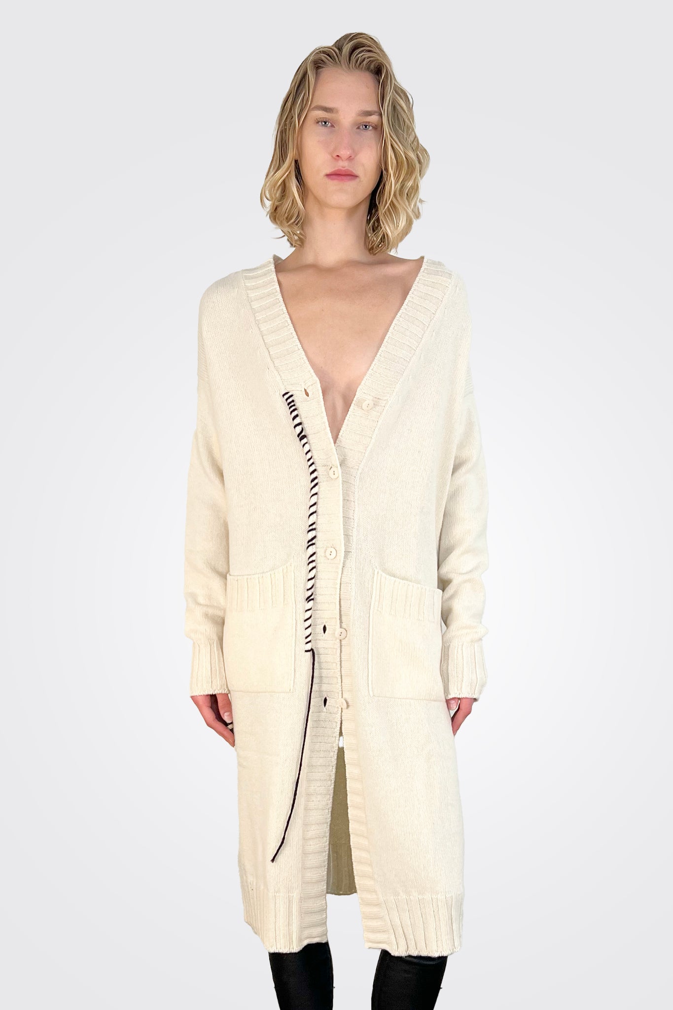 Long Boxy Cardigan - Natural by Serie Numerica — alternate view