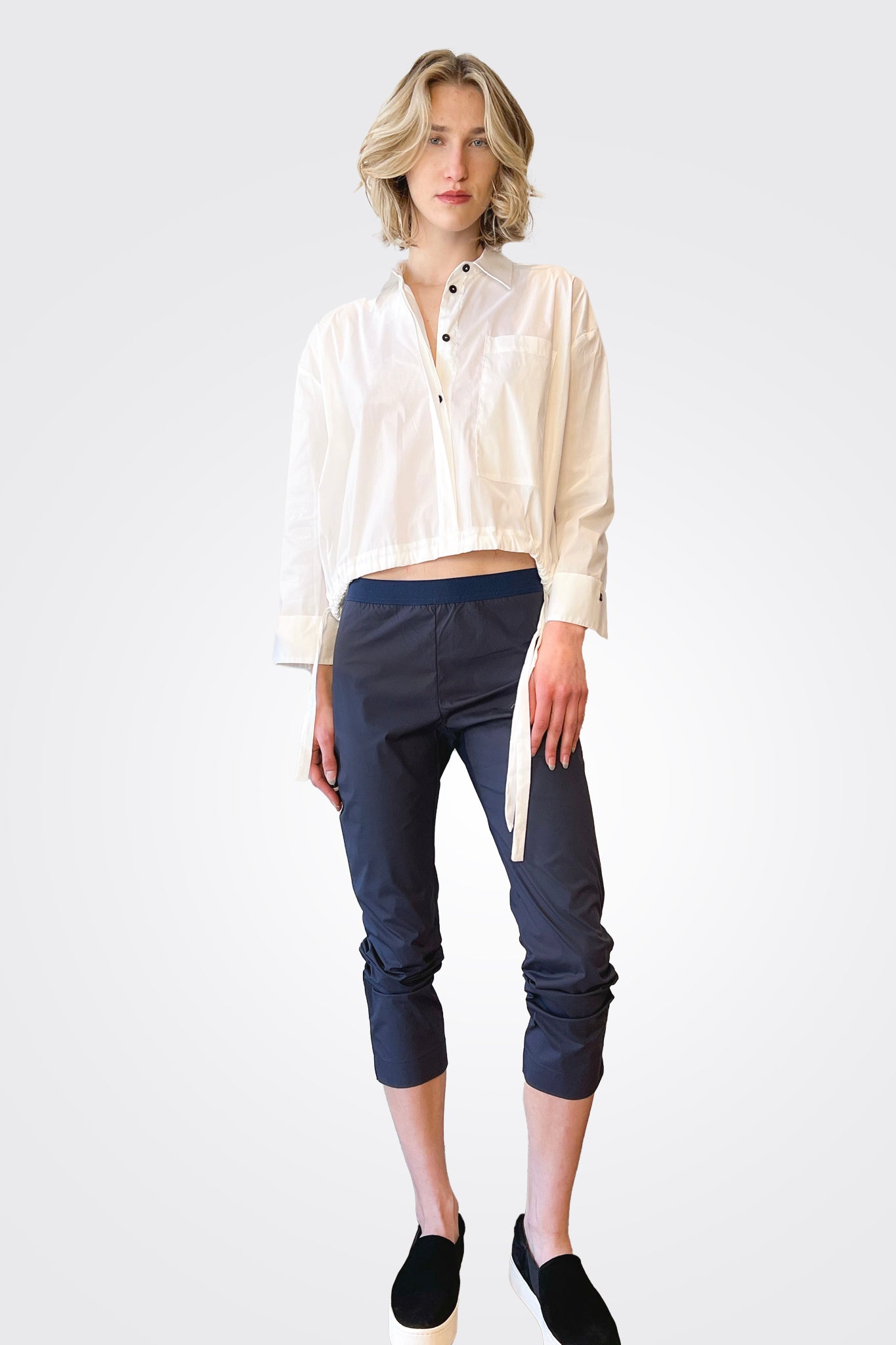 Long Sleeve Synched Waist Shirt - White by Liviana Conti — view 3
