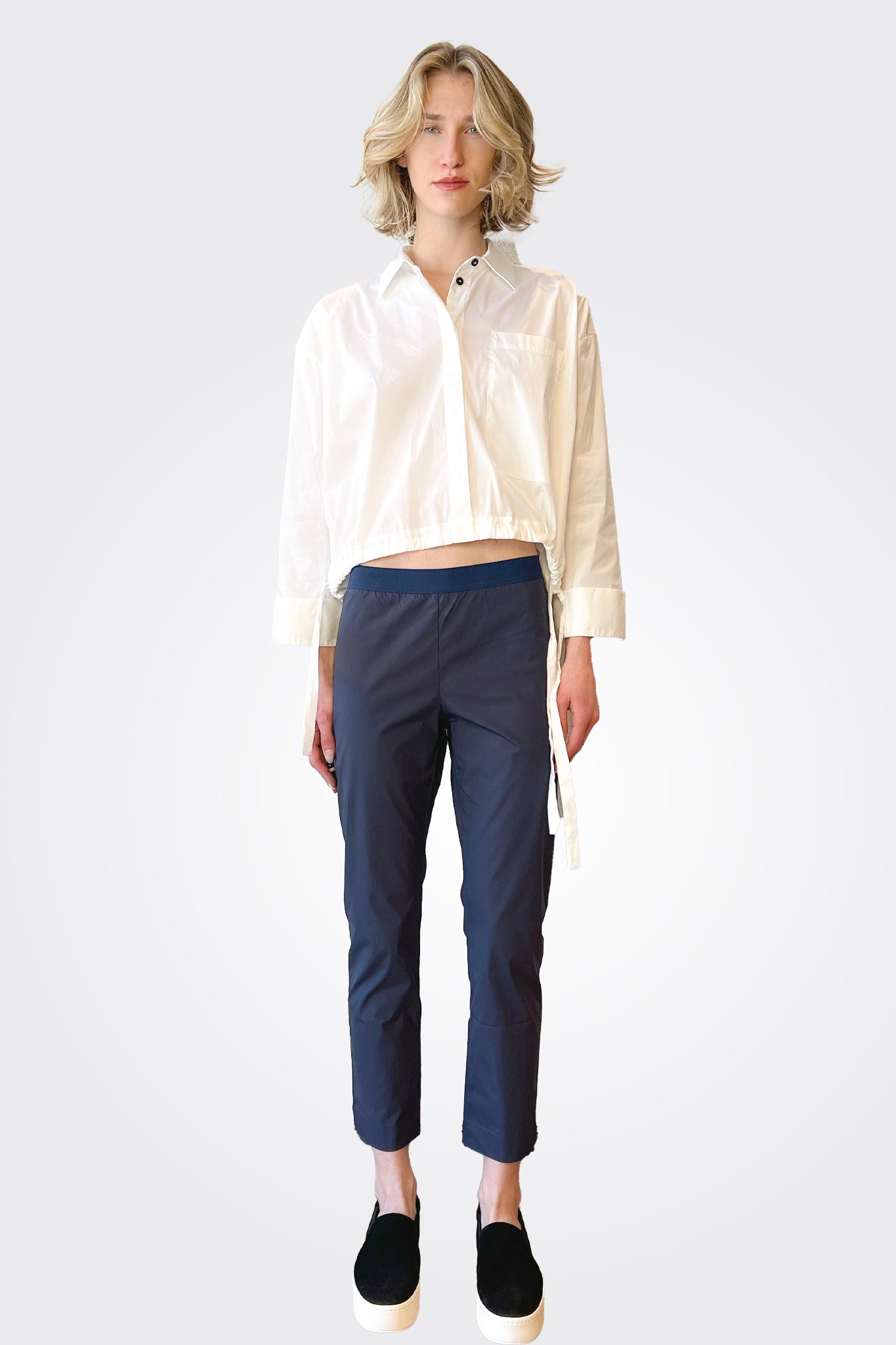 Long Sleeve Synched Waist Shirt - White by Liviana Conti — alternate view