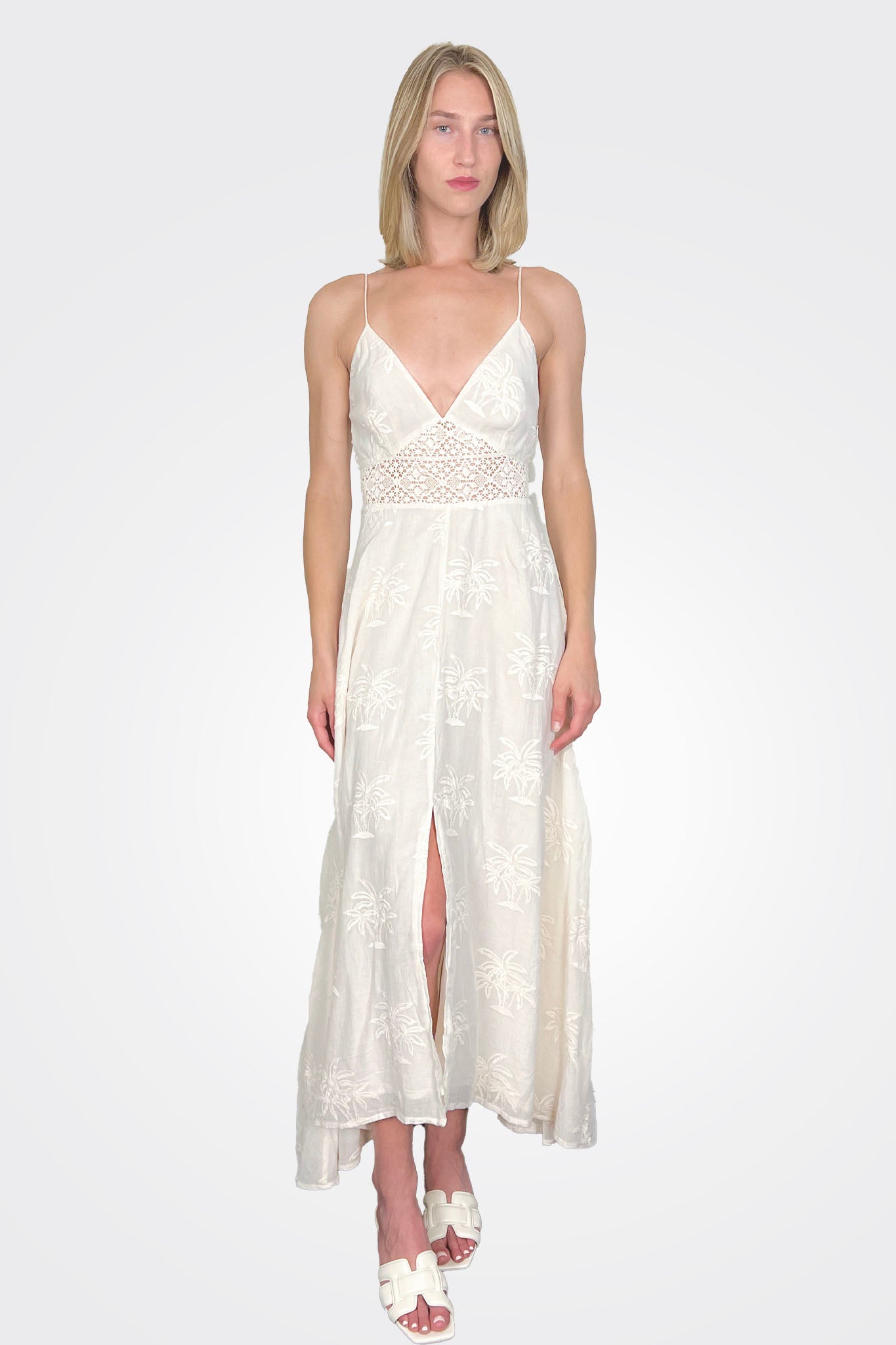 Isabella Maxi Dress - Cream Palm Embroidery by NIBI MTK | 25 South Boutiques
