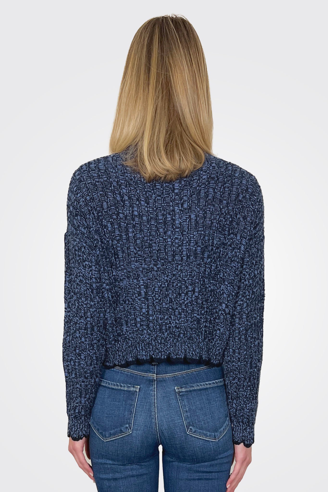 Tipped Ladder Stitch Crew - Navy Blue Combo by Autumn Cashmere — alternate view