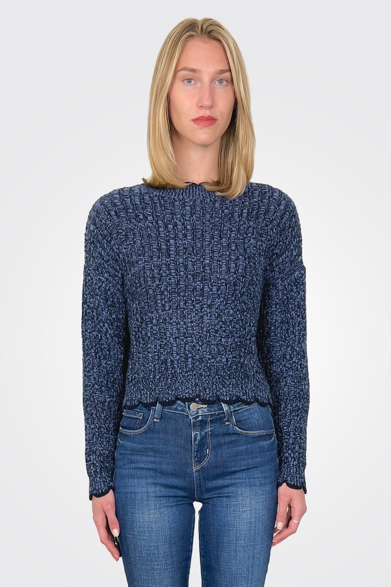 Tipped Ladder Stitch Crew - Navy Blue Combo by Autumn Cashmere | 25 South Boutiques