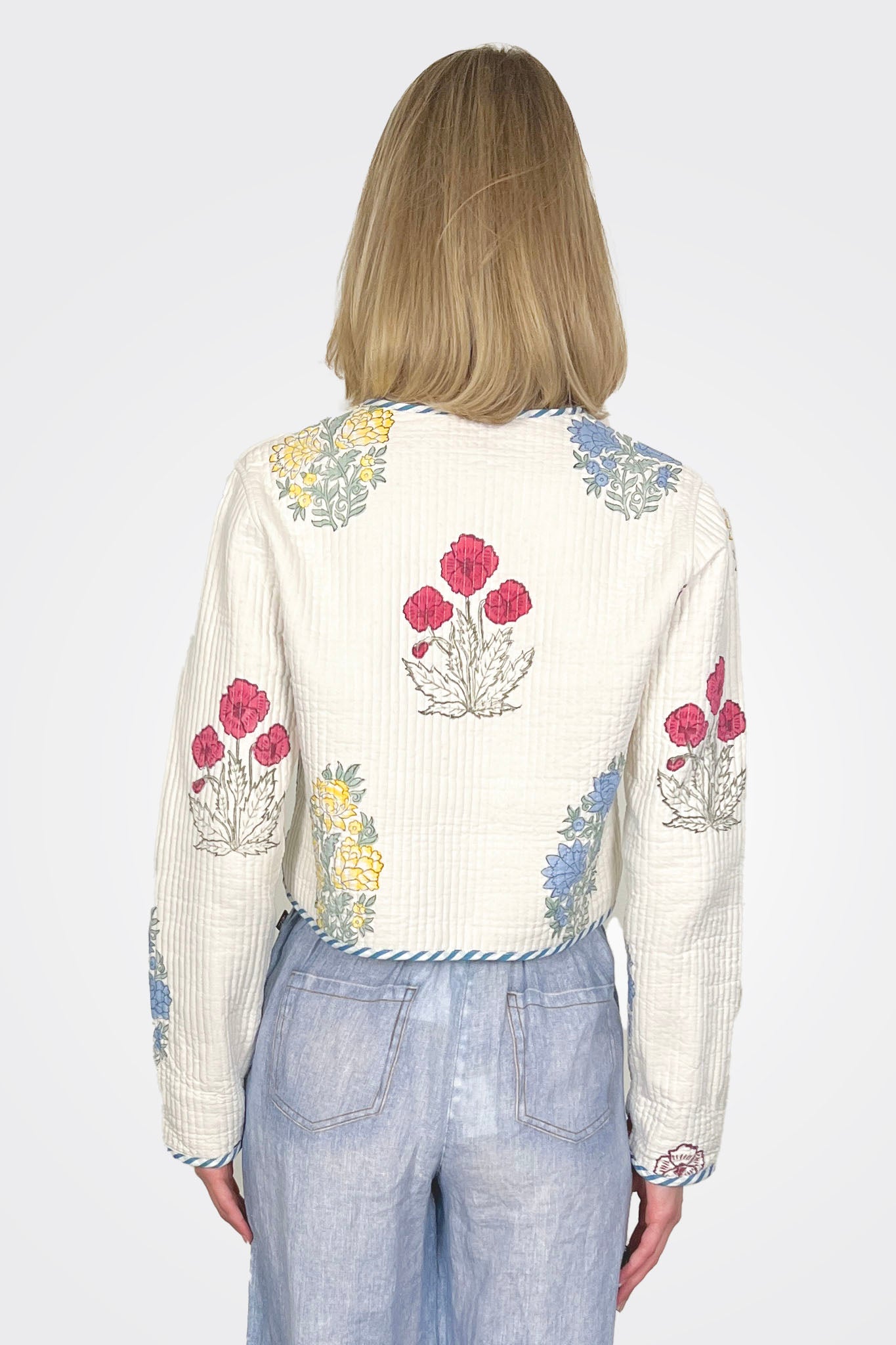 Elton Cropped Quilted Jacket - Mixed Print Floral by NIBI MTK — alternate view