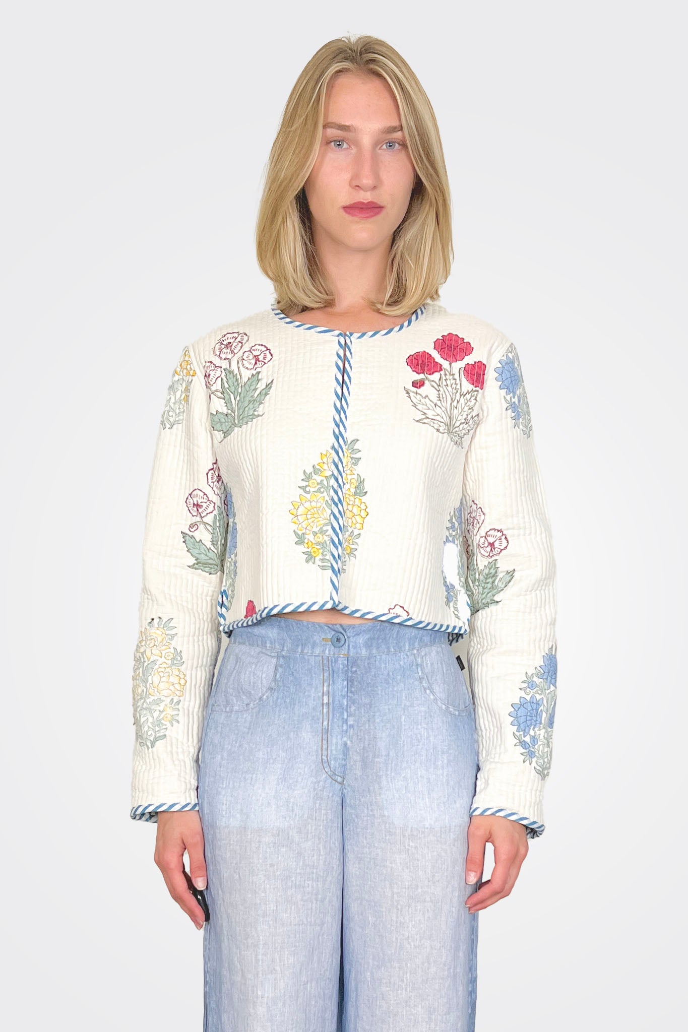 Elton Cropped Quilted Jacket - Mixed Print Floral by NIBI MTK | 25 South Boutiques