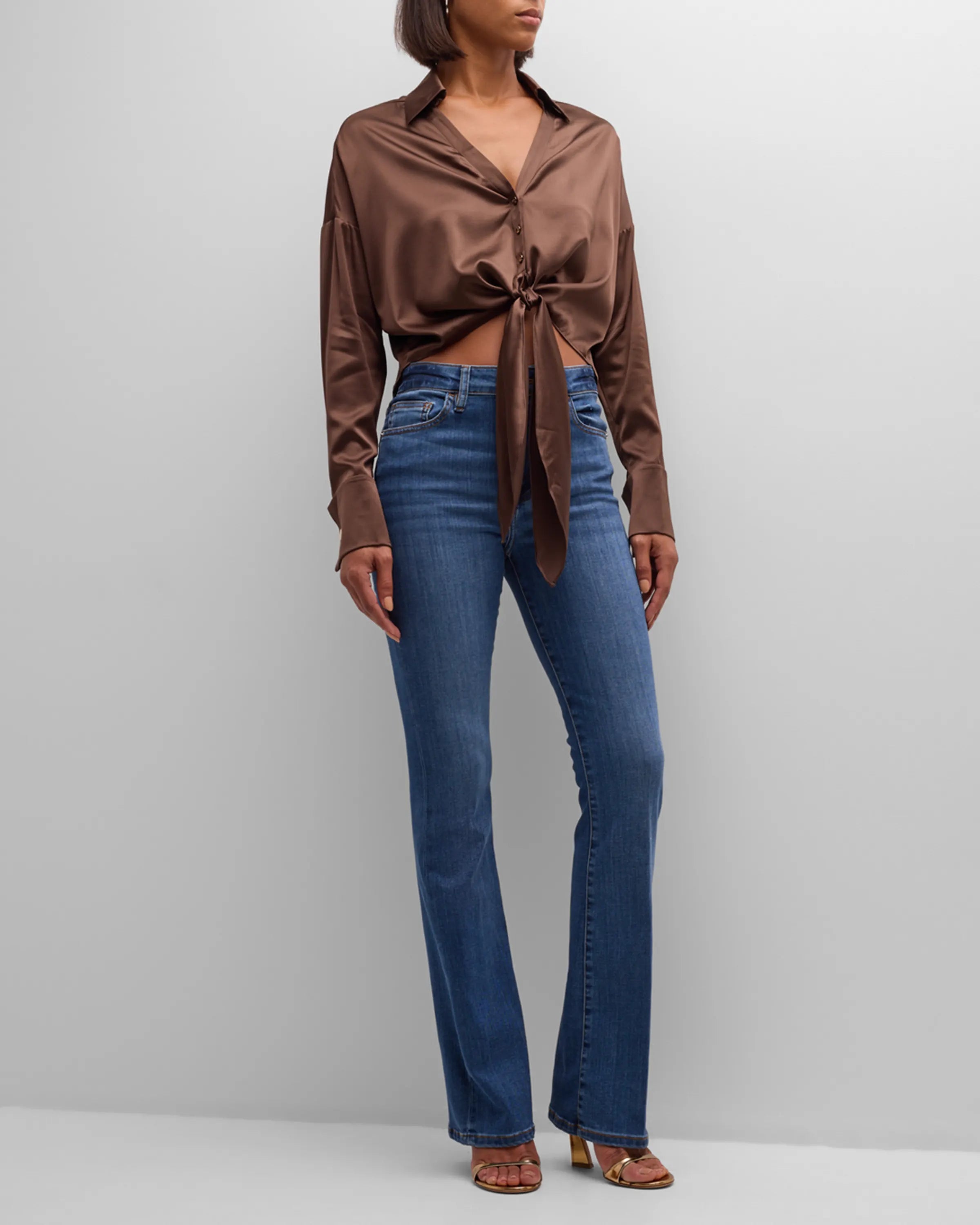 Farrah Silk Tie Front Blouse - Desert by Ramy Brook — view 5
