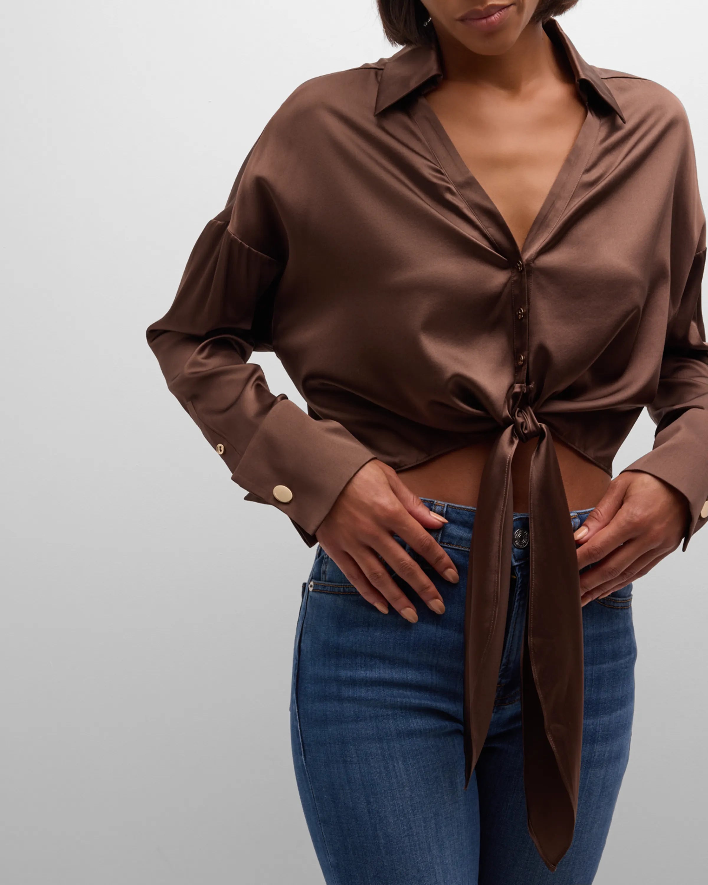 Farrah Silk Tie Front Blouse - Desert by Ramy Brook — view 3