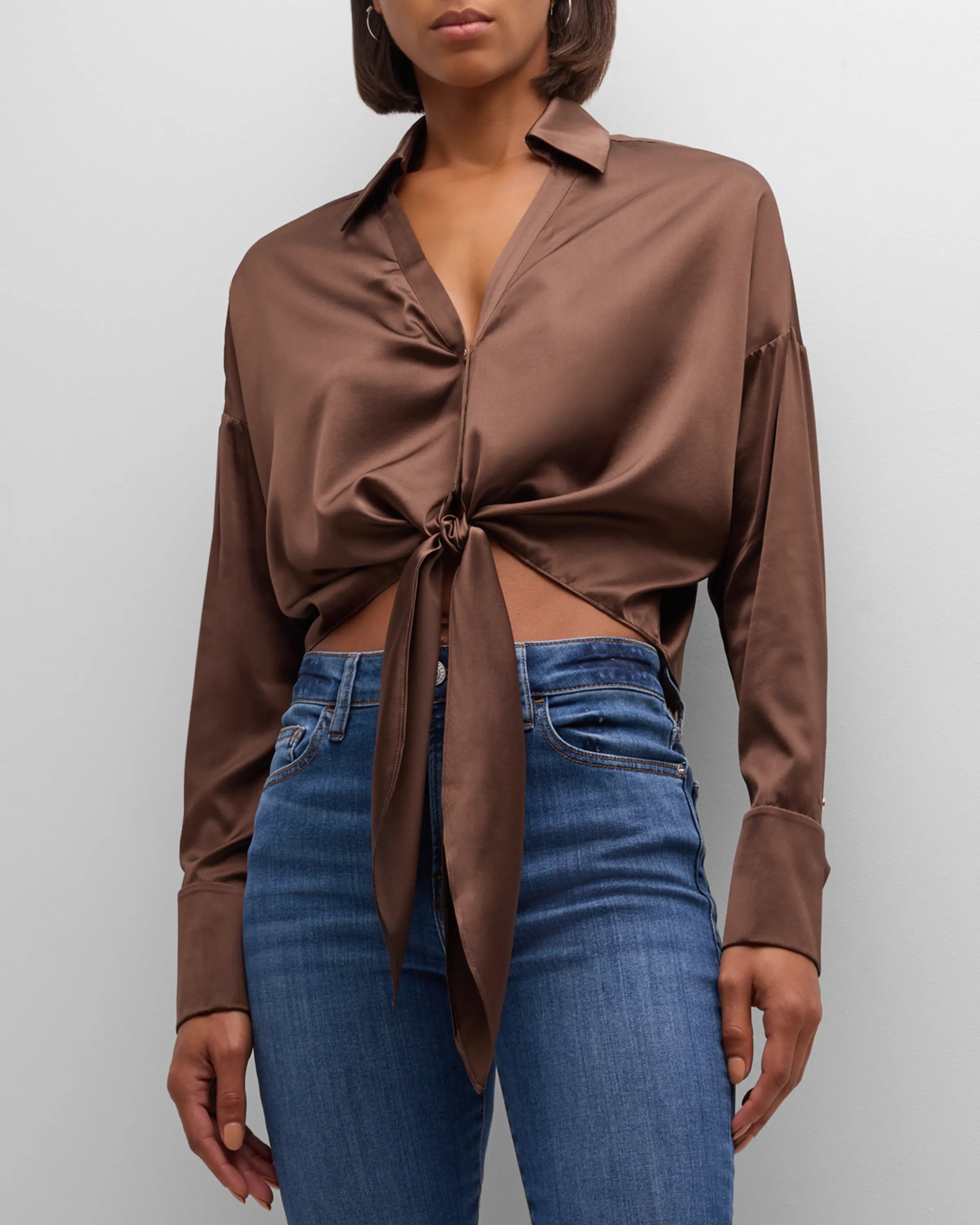 Farrah Silk Tie Front Blouse - Desert by Ramy Brook | 25 South Boutiques