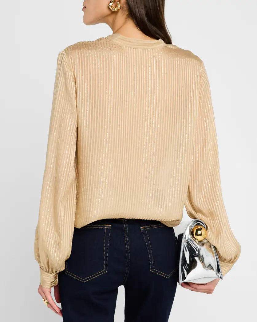 Stripe Button Front Top - Champagne Multi by Frame — view 3