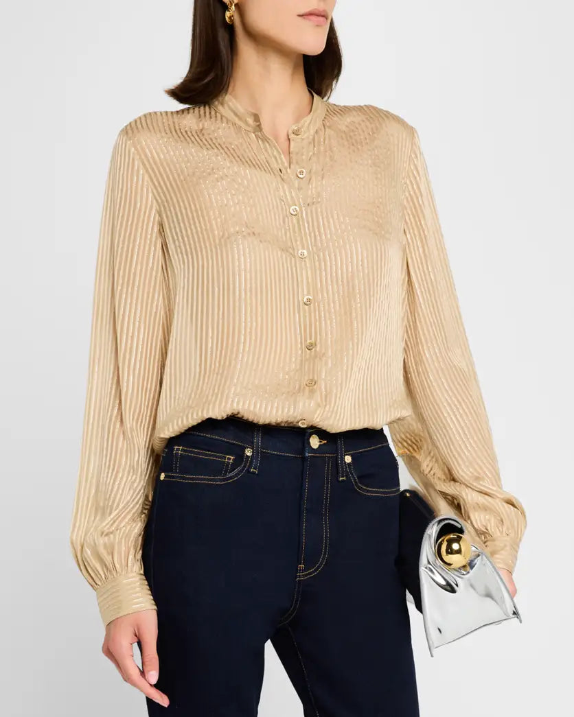 Stripe Button Front Top - Champagne Multi by Frame | 25 South Boutiques