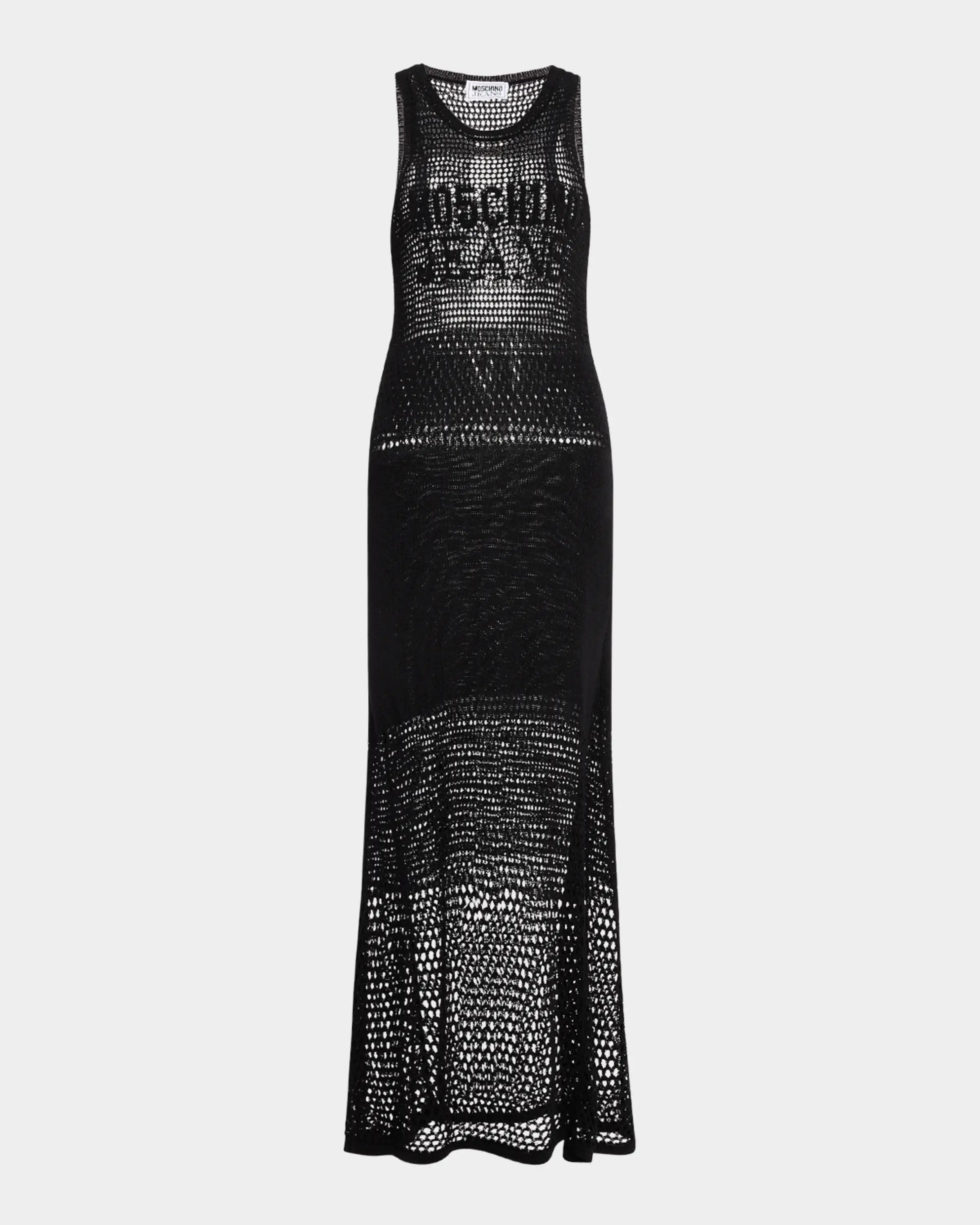 Open-Knit Sleeveless Logo Tank Dress - Black by Moschino — view 3