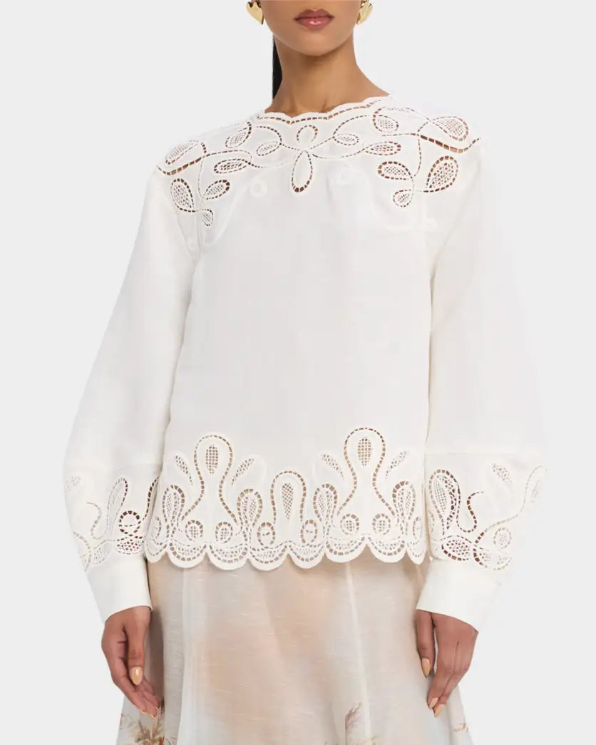 Wendlyn Embroidered Long-Sleeve Top - Ivory by Jonathan Simkhai | 25 South Boutiques