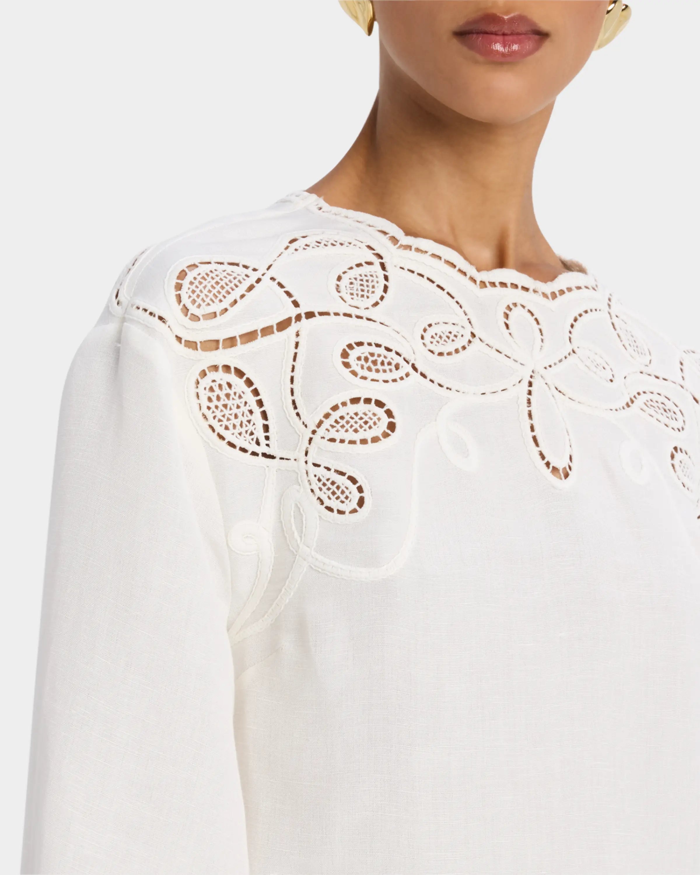 Wendlyn Embroidered Long-Sleeve Top - Ivory by Jonathan Simkhai — alternate view
