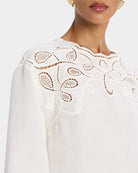 Wendlyn Embroidered Long-Sleeve Top - Ivory by Jonathan Simkhai — alternate view