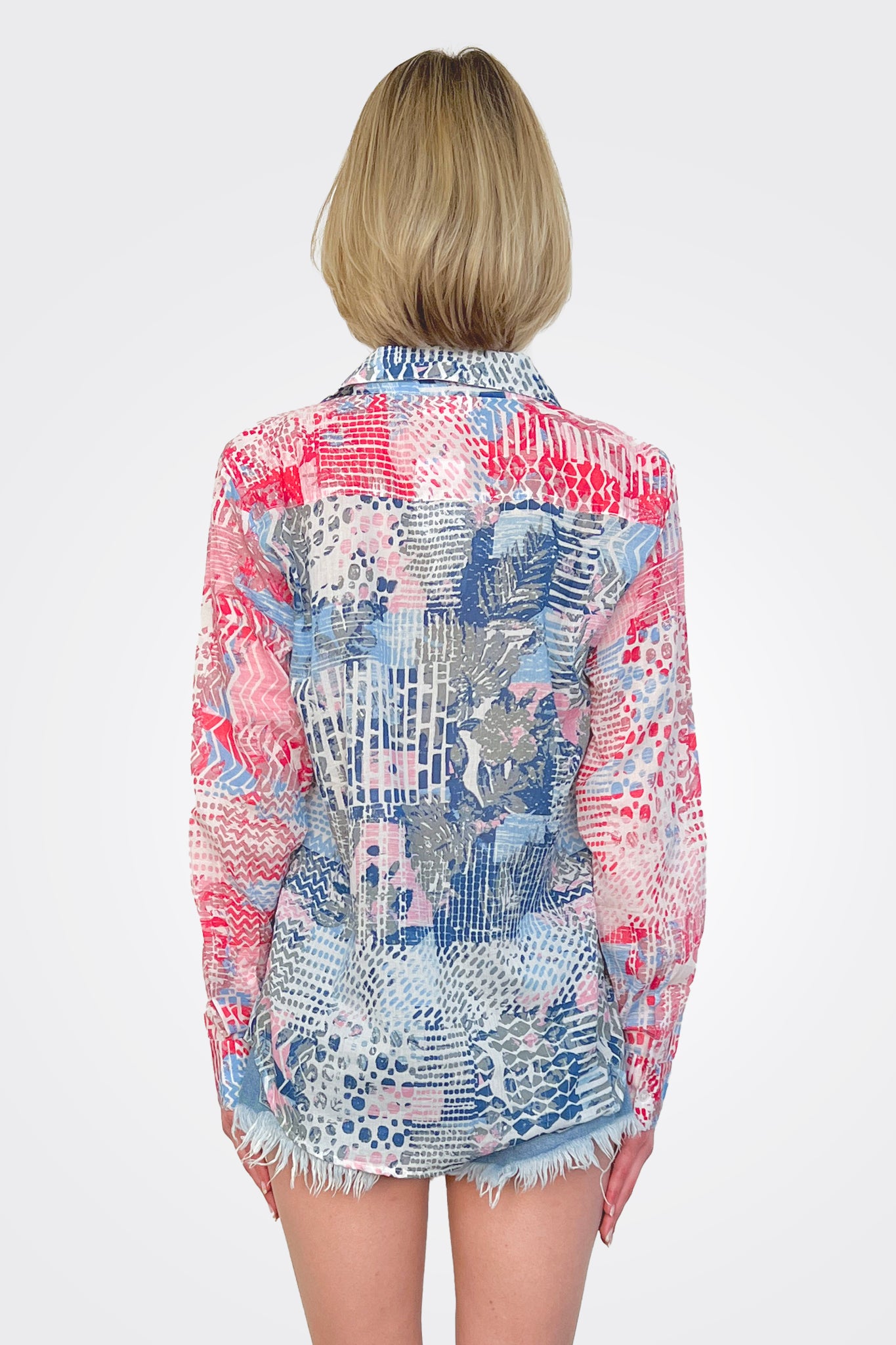 Printed Button Down - Blue Multi by The Nu Vintage — alternate view