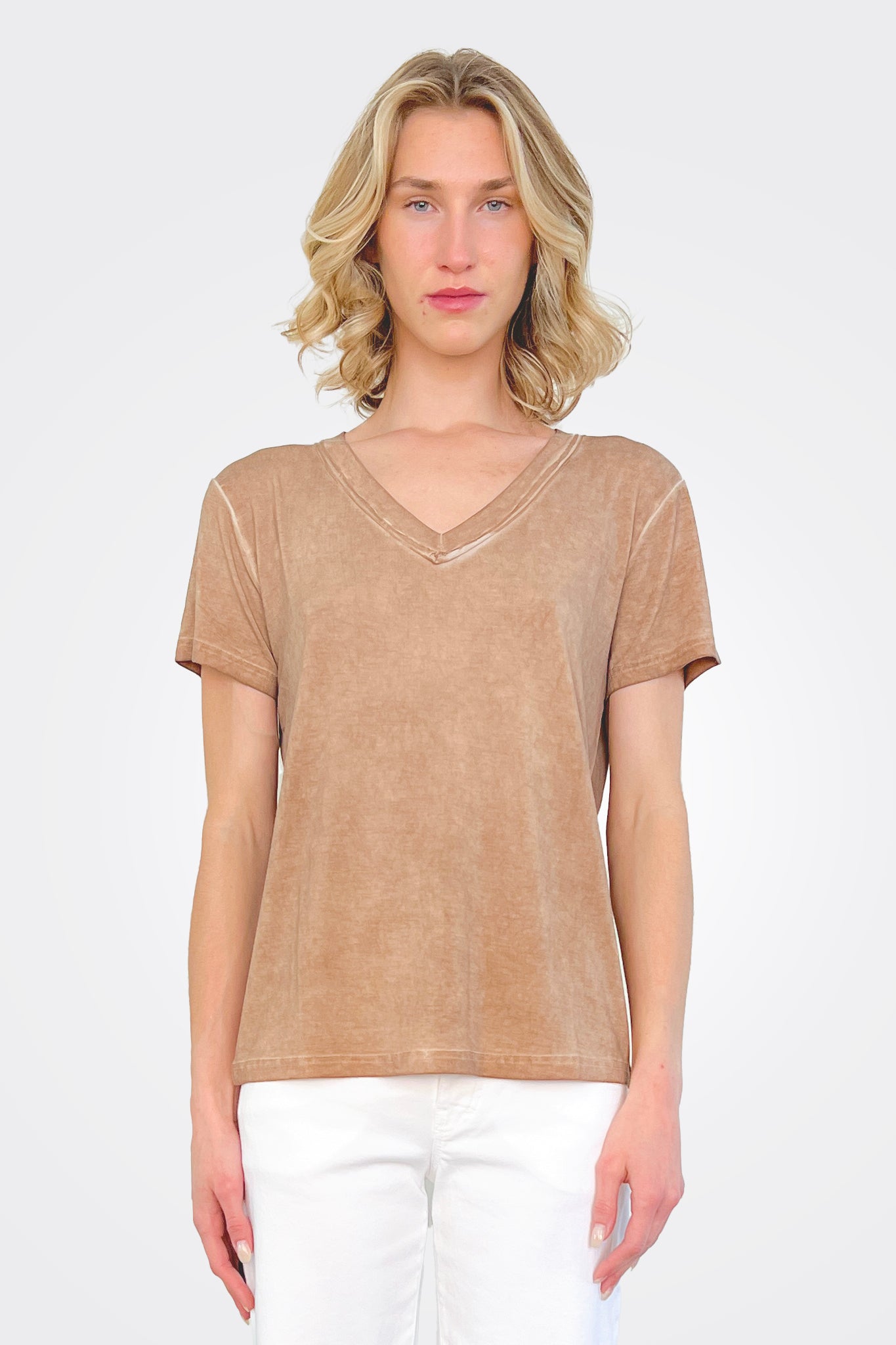 Tenna V Neck Shirt - Camel by Nu Denmark | 25 South Boutiques