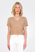 Tenna V Neck Shirt - Camel by Nu Denmark — alternate view