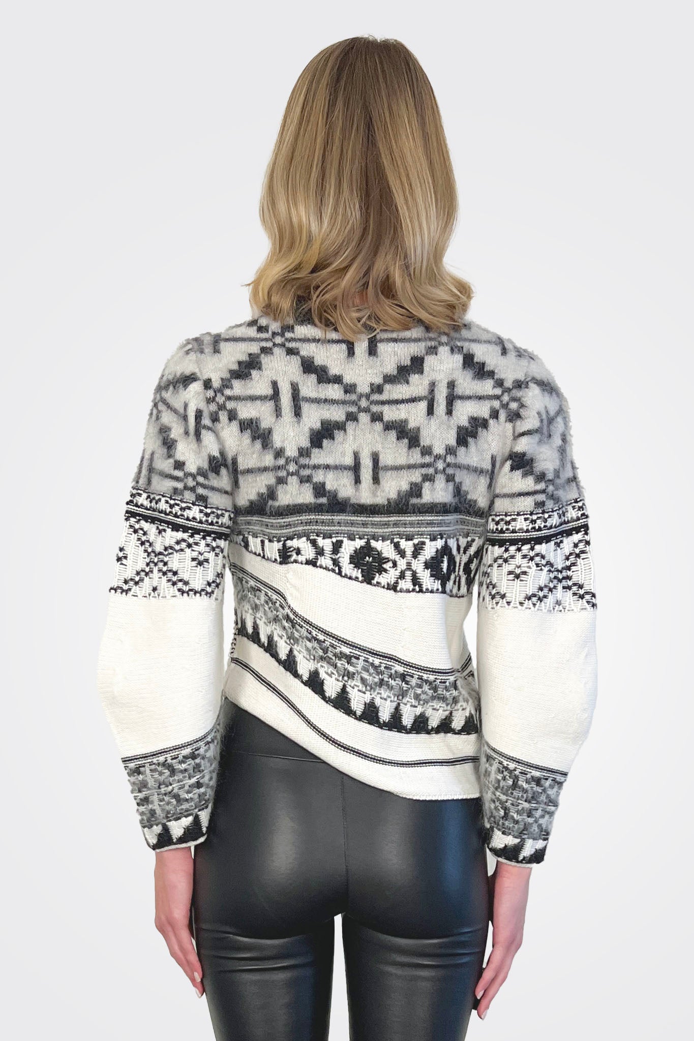 Nordic Knit Crewneck Sweater - Off White Black by Nude Italy — alternate view