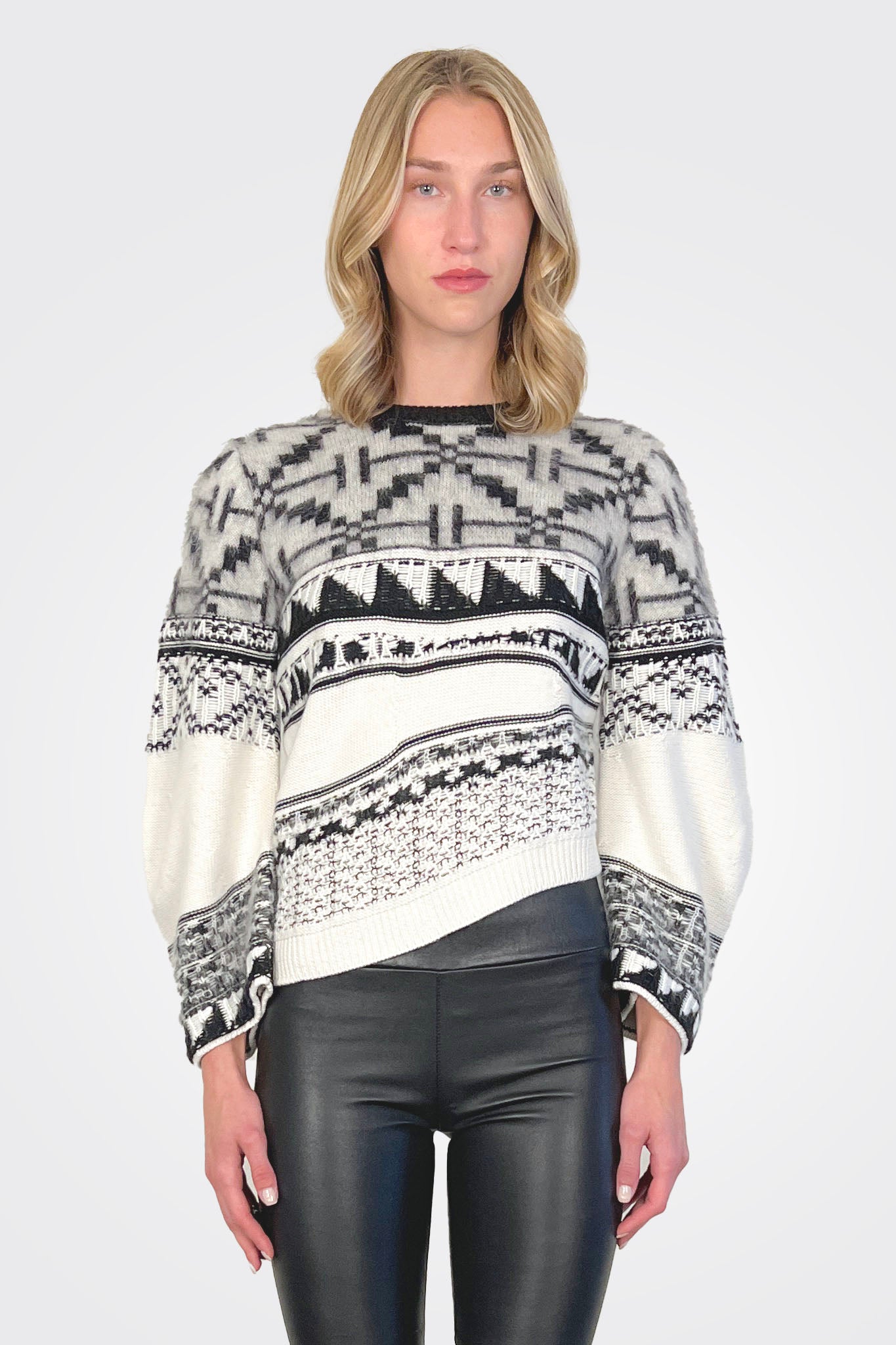 Nordic Knit Crewneck Sweater - Off White Black by Nude Italy | 25 South Boutiques