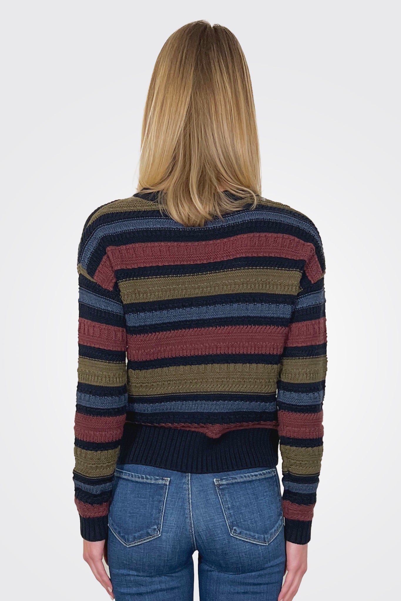 Texture Stitch Striped Crew Sweater - Navy Blue Combo by Autumn Cashmere — alternate view