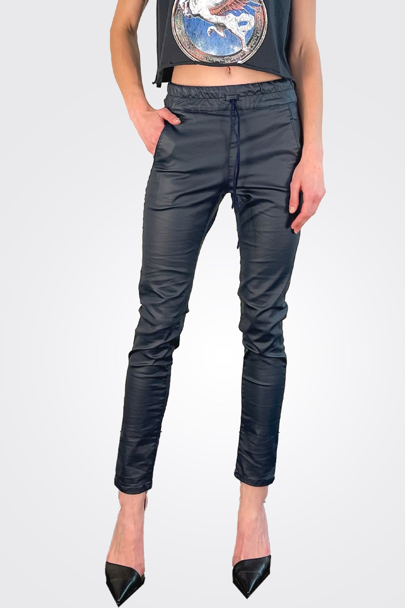 Shely Pants - Navy Vegan Leather by Bevy Flog — alternate view