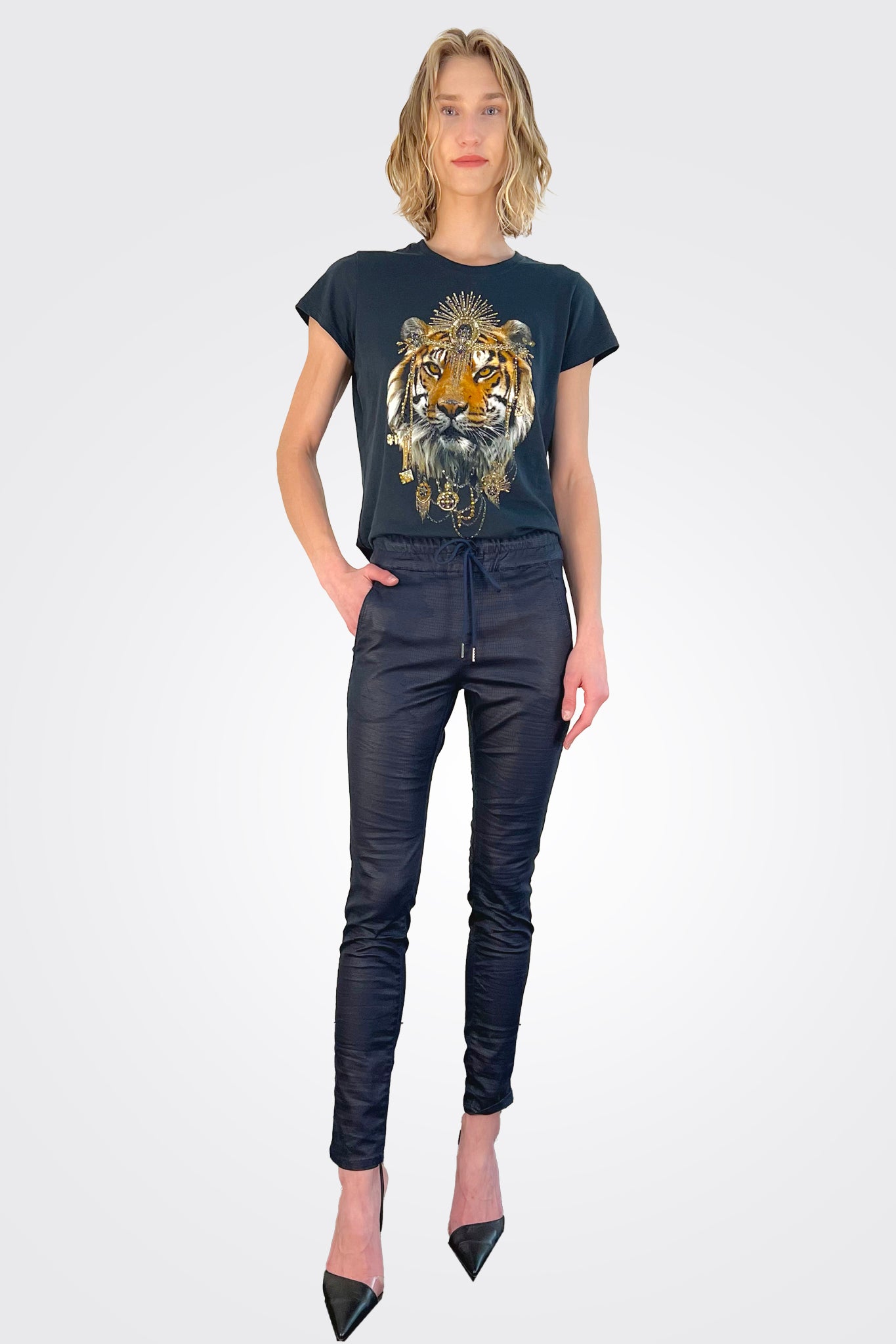 Shely Pants - Navy Snake by Bevy Flog | 25 South Boutiques