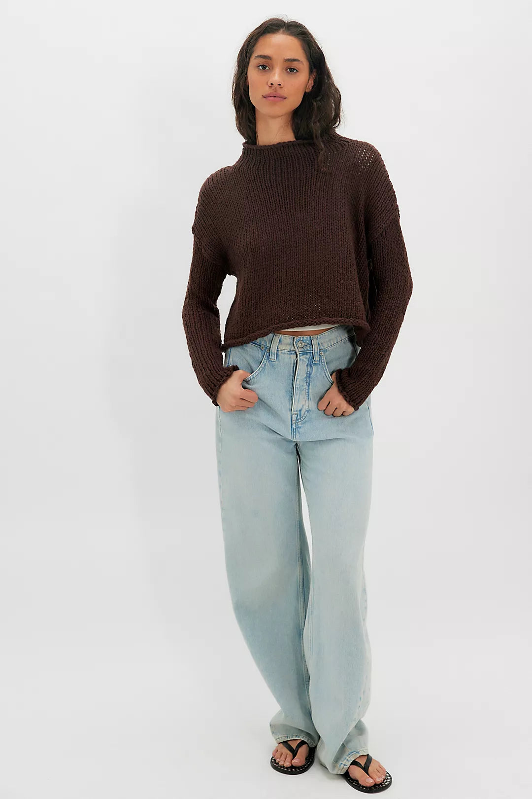 Opal Rollneck Knit Sweater - Chicory Coffee by Free People — view 3