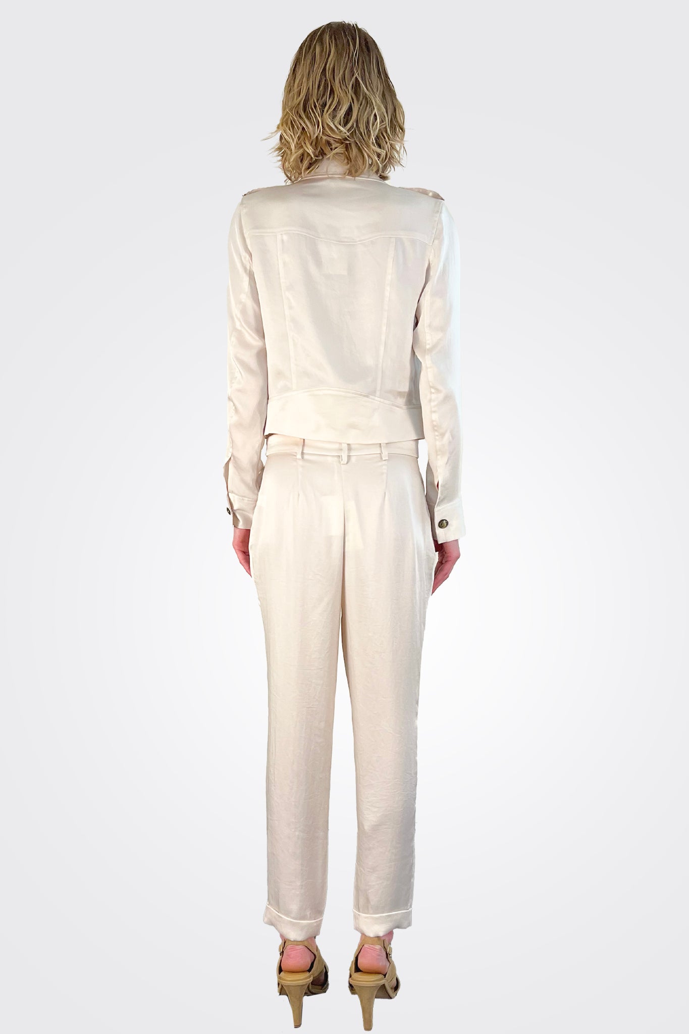Madelyn Cuffed Crop Satin Pants - Bone by Ramy Brook — view 3