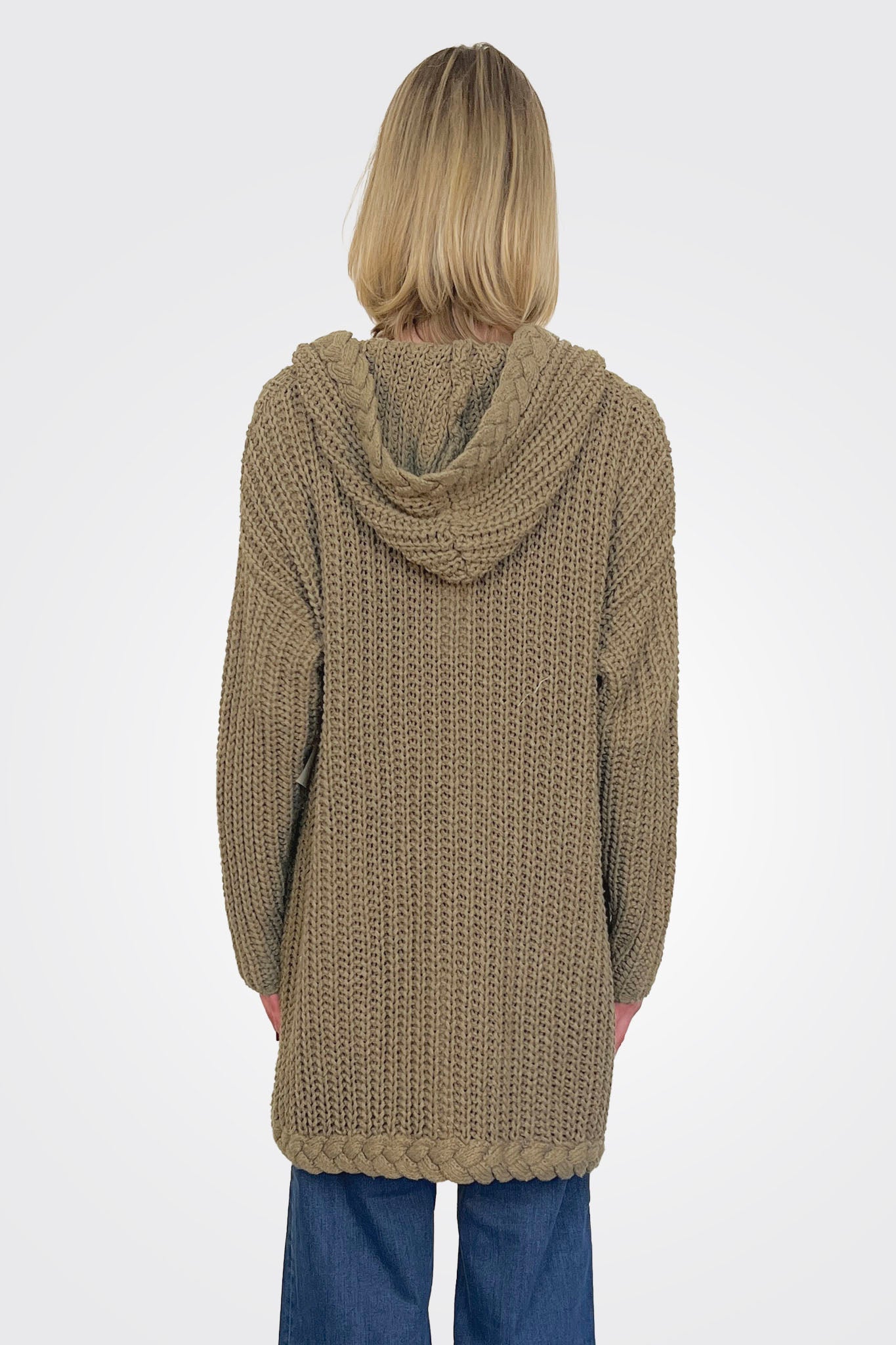 Knit Hooded Cardigan - Olive by The Nu Vintage — view 3