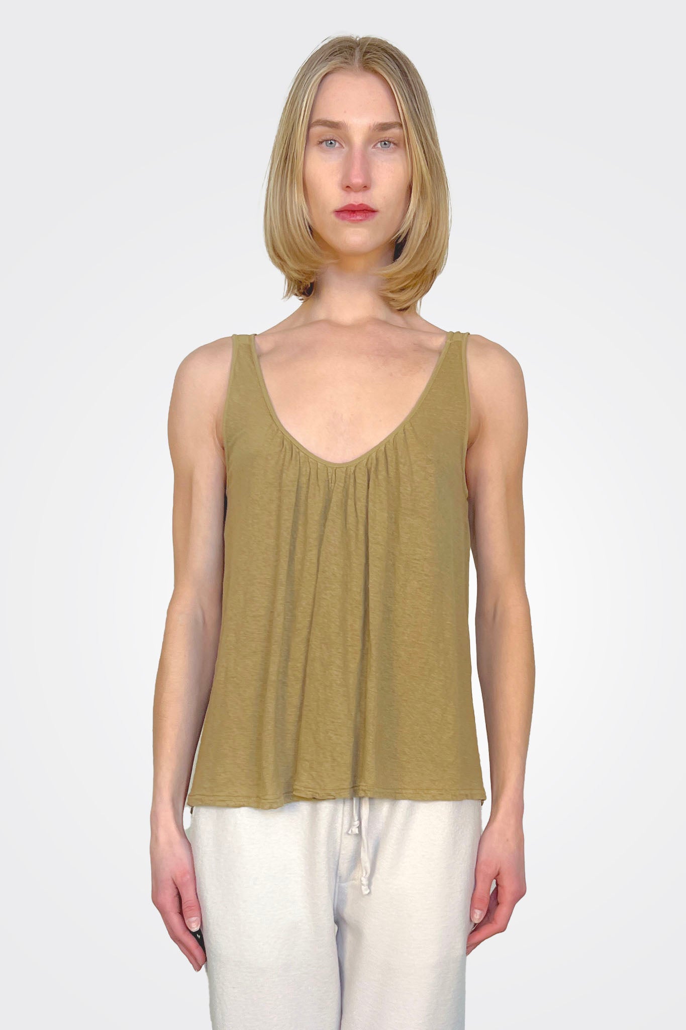 Pleated Mixed Media Tank - Olive by Transit Par-Such | 25 South Boutiques