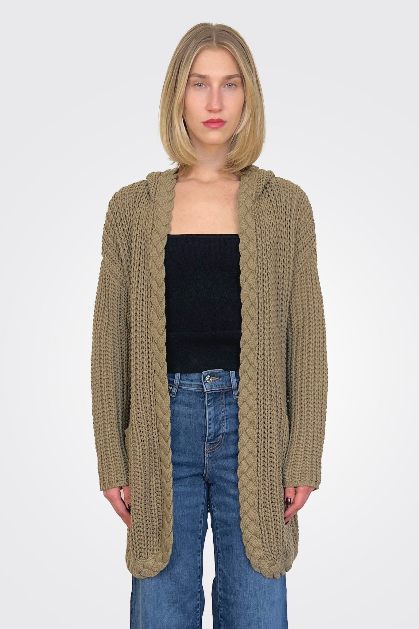 Knit Hooded Cardigan - Olive by The Nu Vintage | 25 South Boutiques