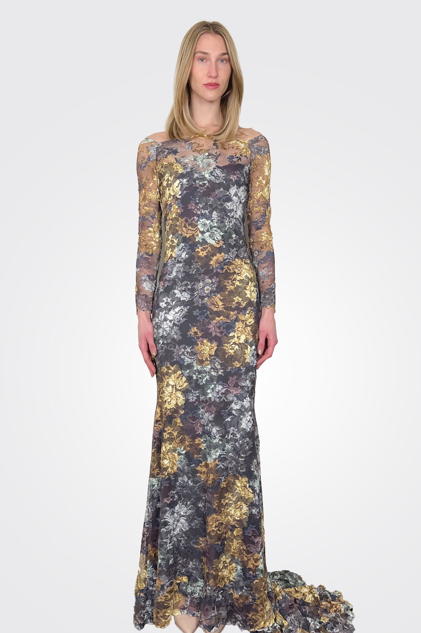 Off Shoulder Long Sleeve Gown - Hazel by Olvi's — alternate view