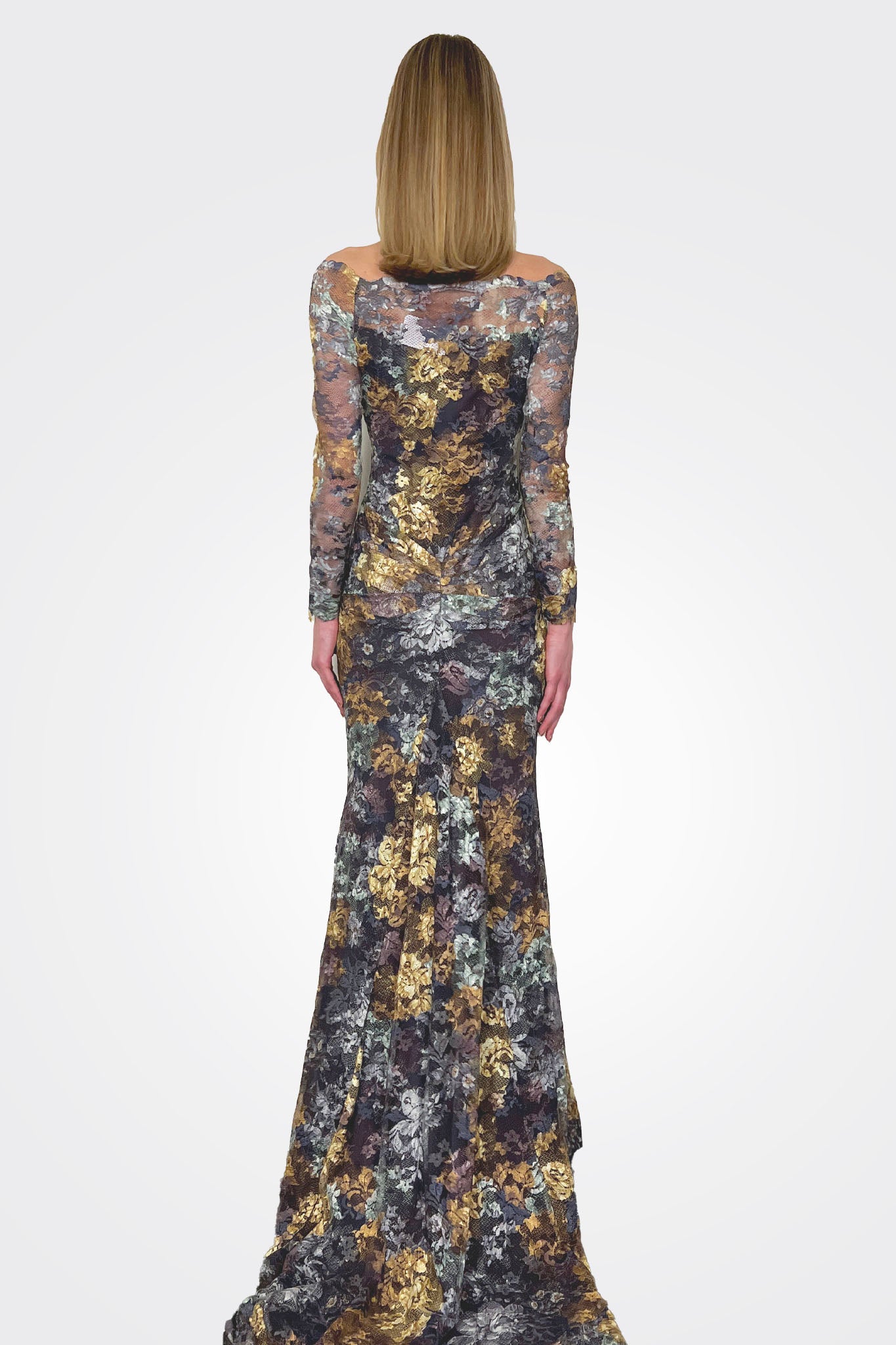 Off Shoulder Long Sleeve Gown - Hazel by Olvi's — view 3