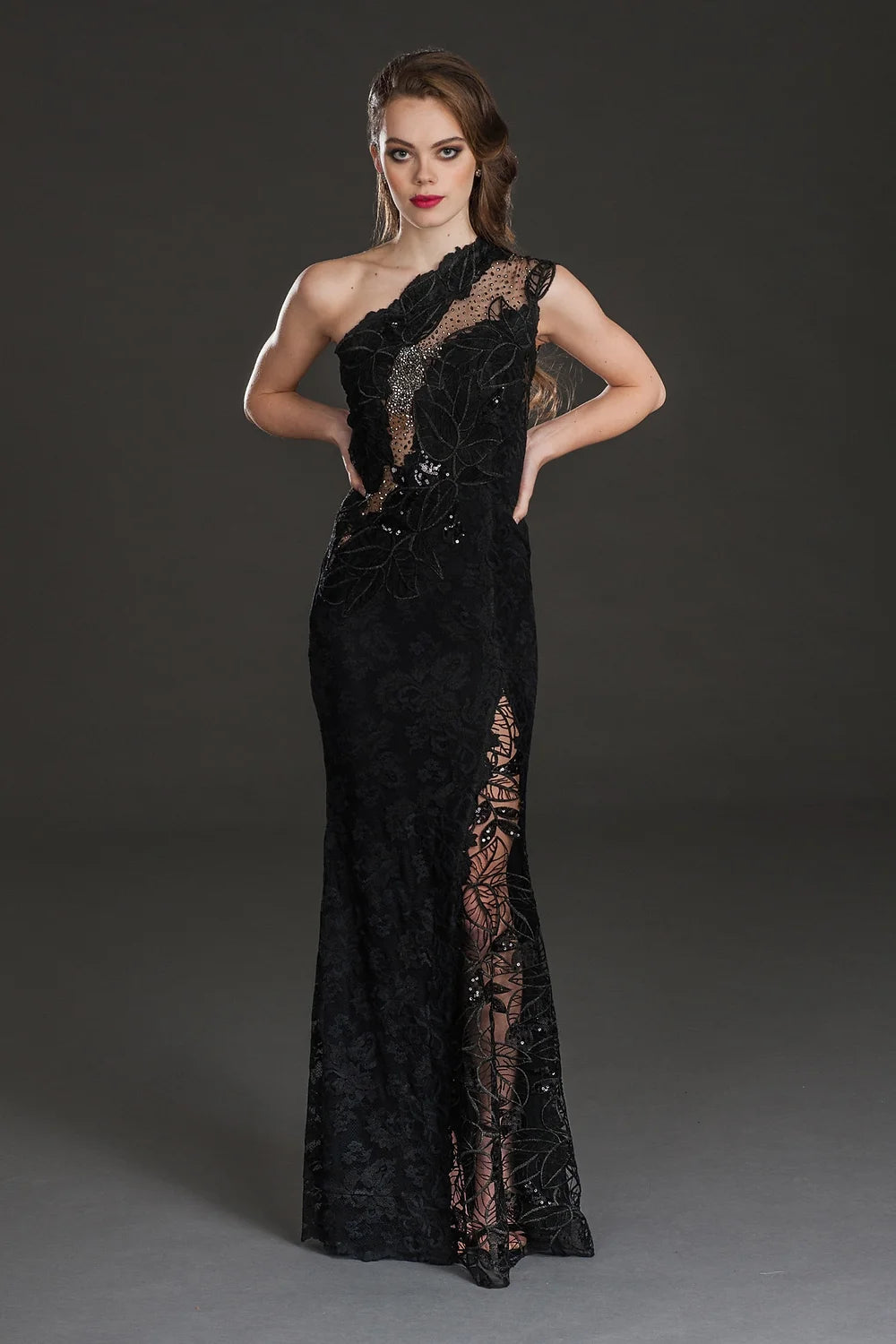 Embellished One Shoulder Gown - Black by Olvi's | 25 South Boutiques