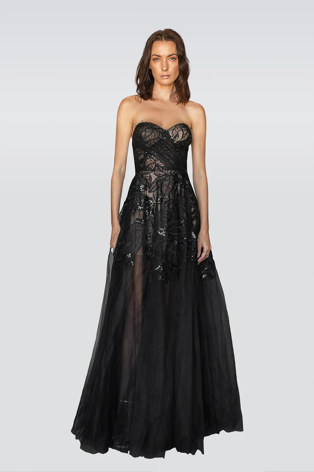 Nightflora Strapless Couture Gown - Black by Olvi's | 25 South Boutiques