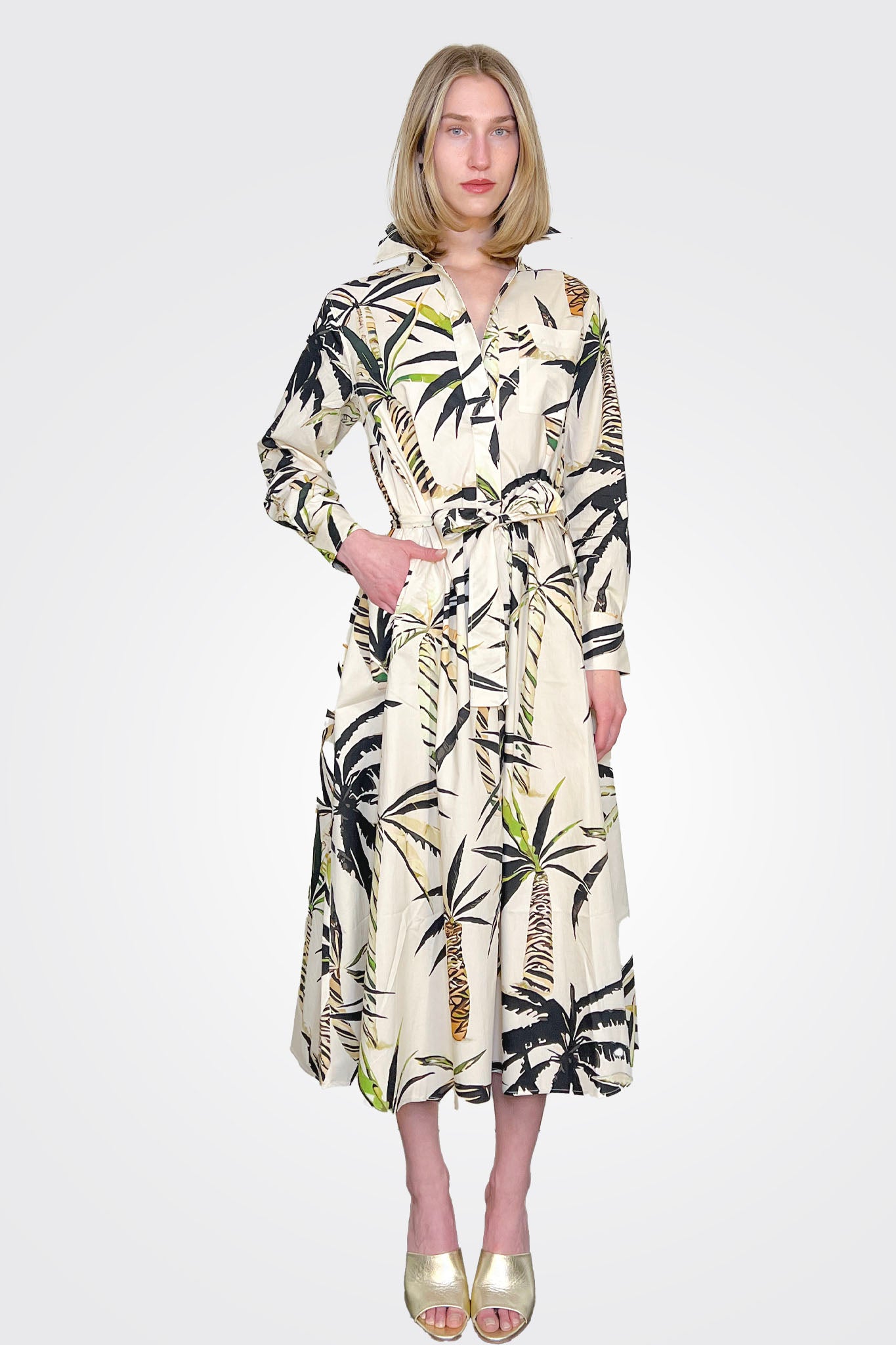 Printed Shirt Dress - Ivory Palm by Psophia | 25 South Boutiques