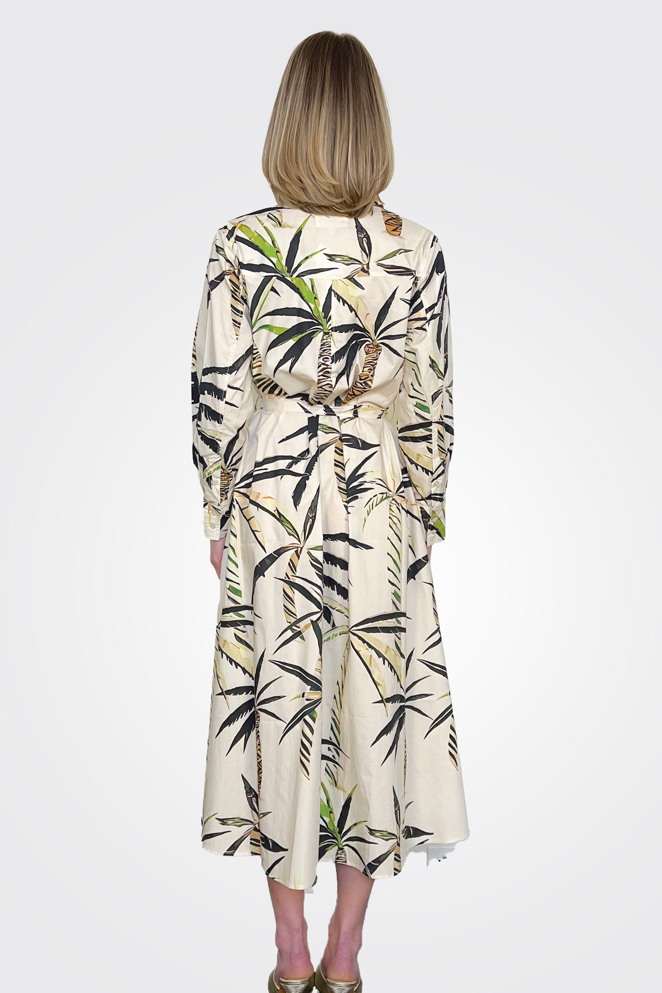 Printed Shirt Dress - Ivory Palm by Psophia — alternate view