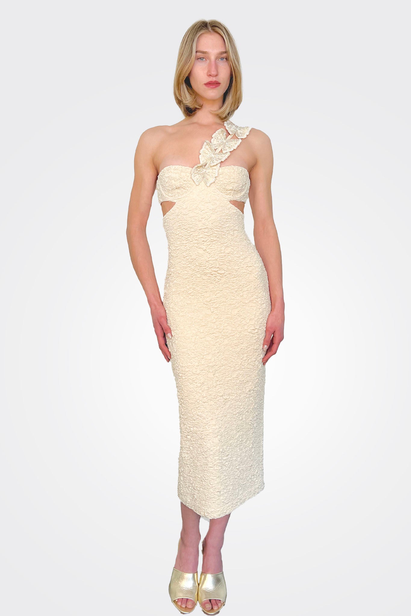 Papillon Jacquard One Shoulder Midi Dress - Beige by PatBo | 25 South Boutiques