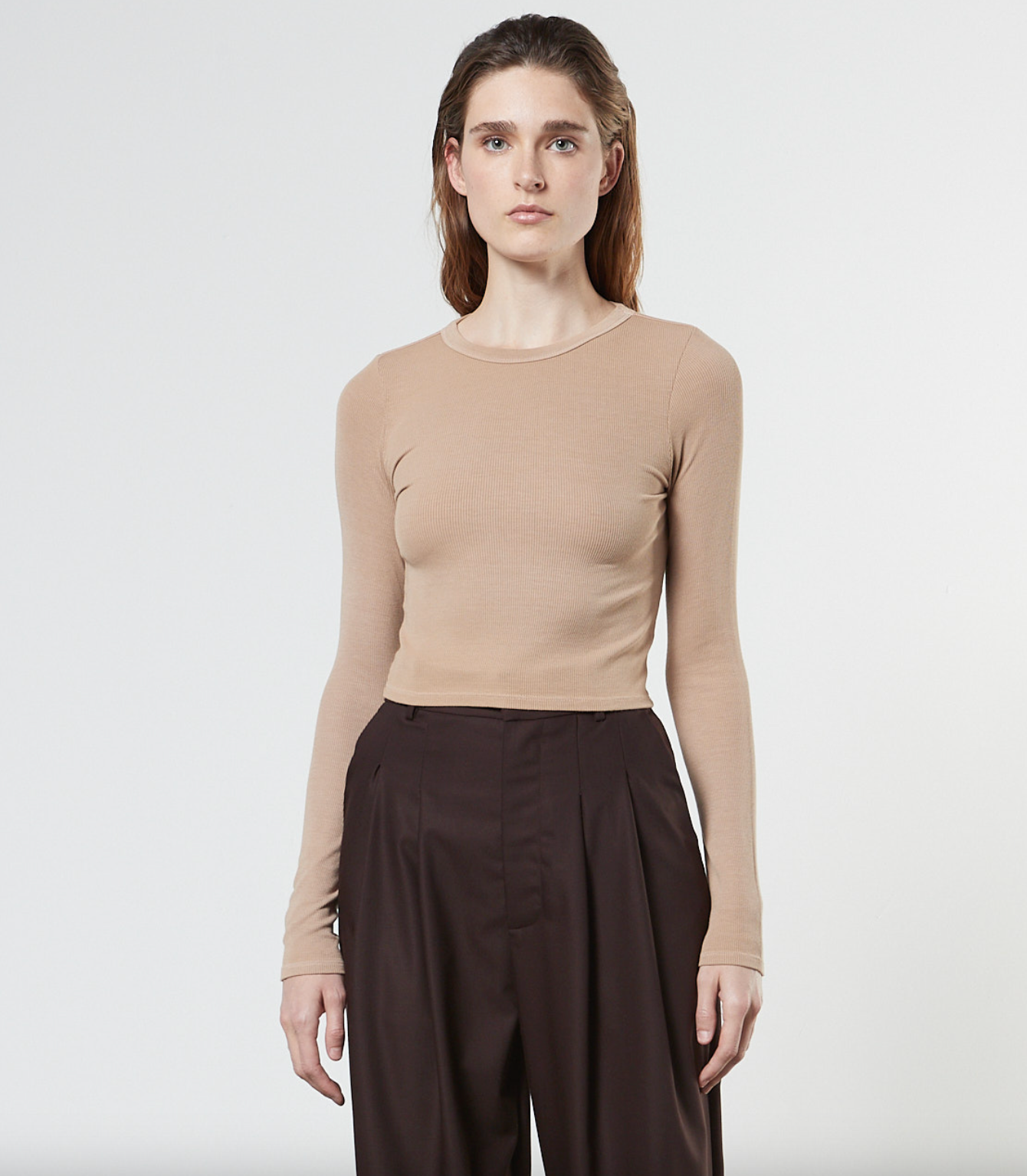 Silk Rib Cropped L/S Crew - Parchment by Enza Costa | 25 South Boutiques