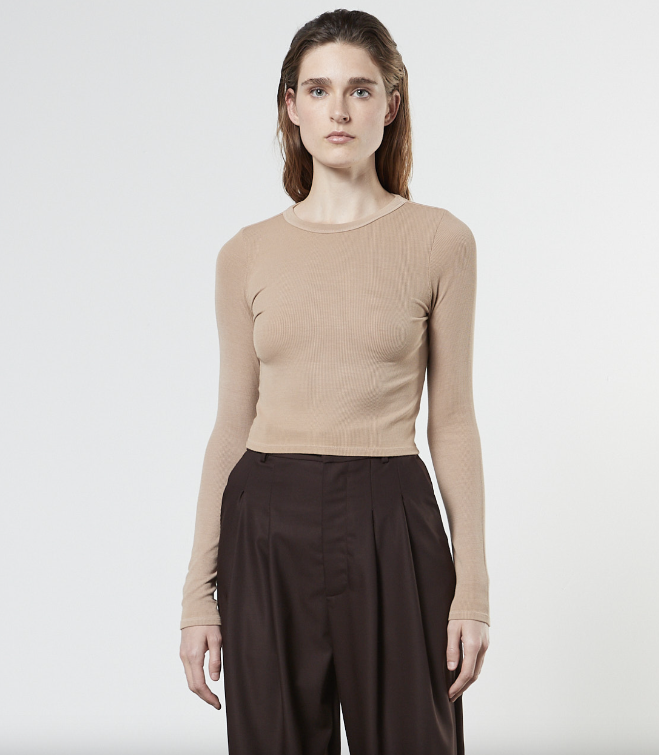Silk Rib Cropped L/S Crew - Parchment by Enza Costa | 25 South Boutiques