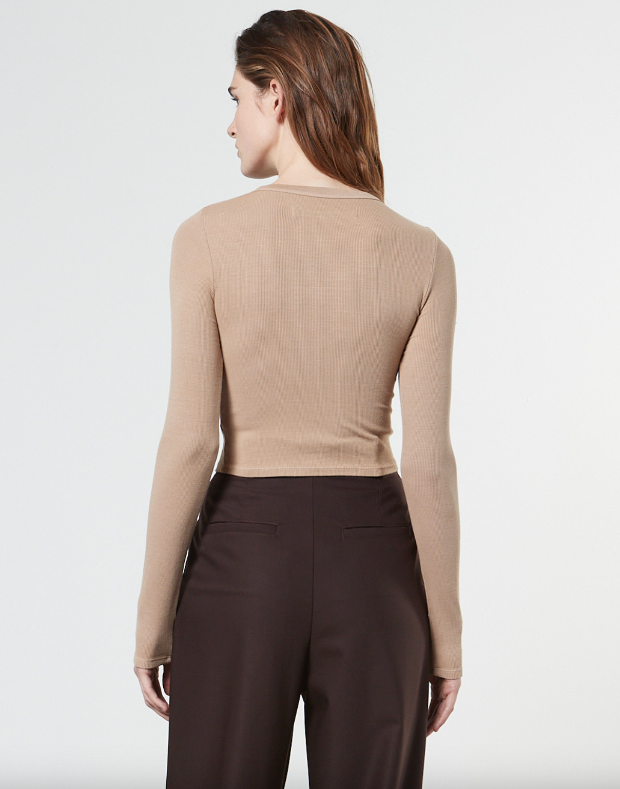 Silk Rib Cropped L/S Crew - Parchment by Enza Costa — alternate view