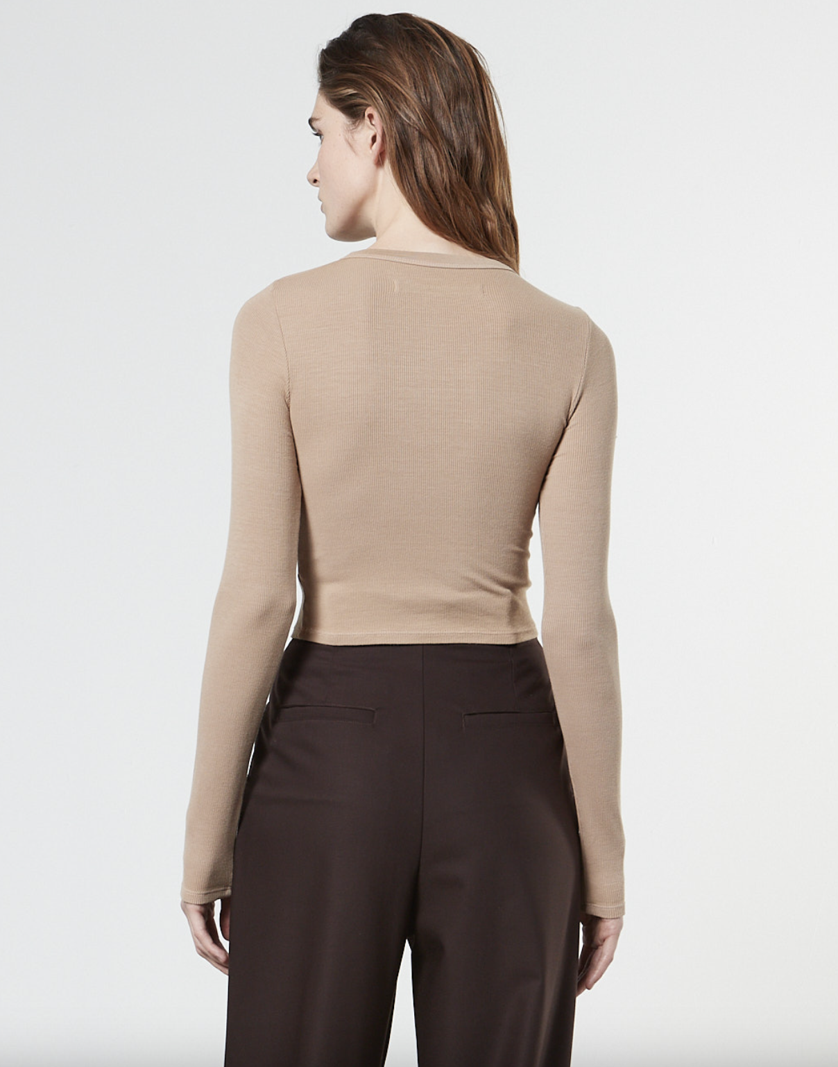 Silk Rib Cropped L/S Crew - Parchment by Enza Costa — alternate view