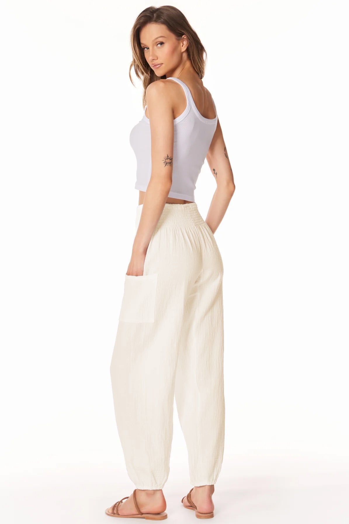 Smocked Beach Pant w/ Pockets - Parchment by Bobi — alternate view