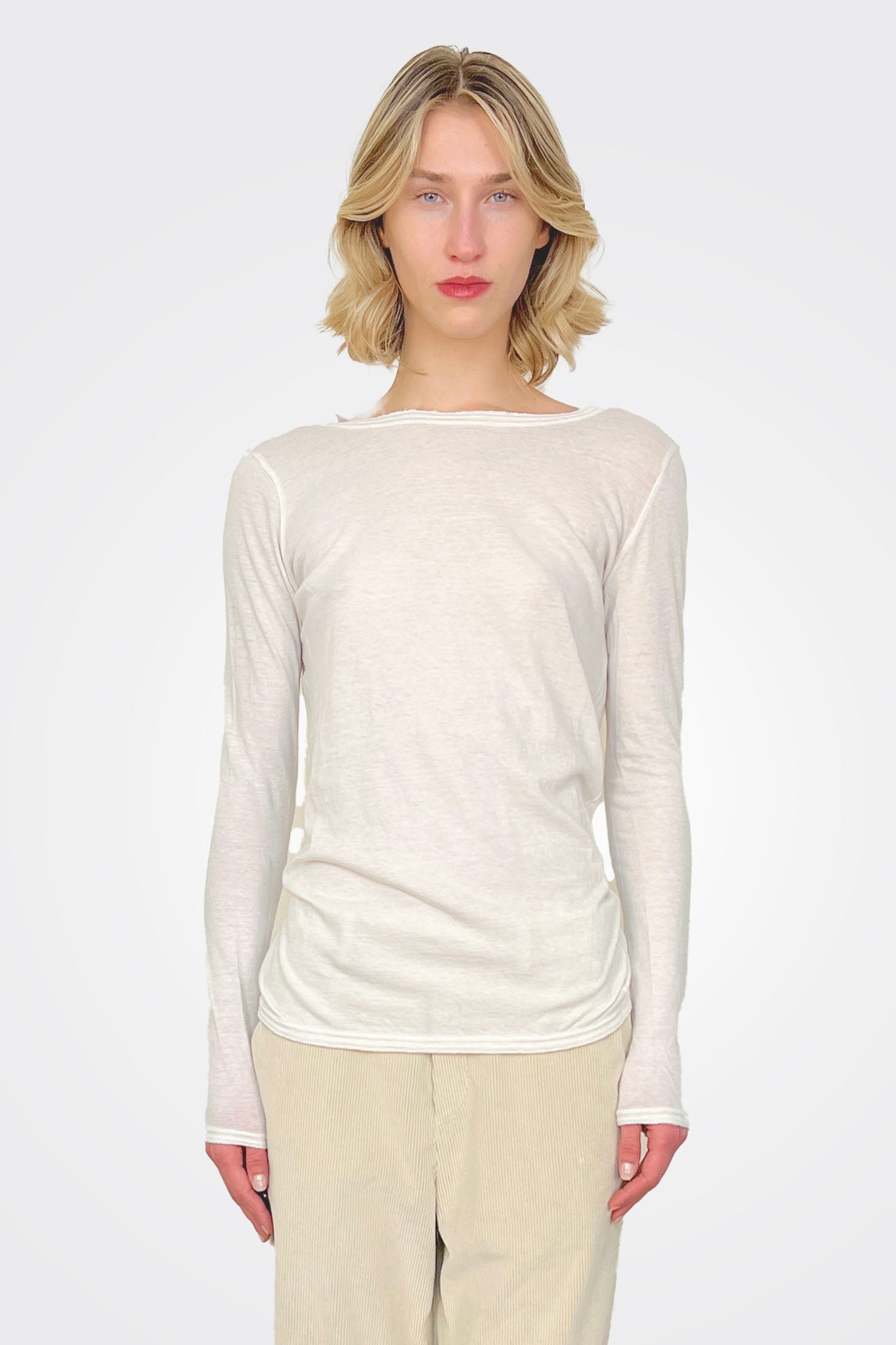 Cotton Wool Rib Mix Crew Neck - Ivory by Pas de Calais | 25 South Boutiques